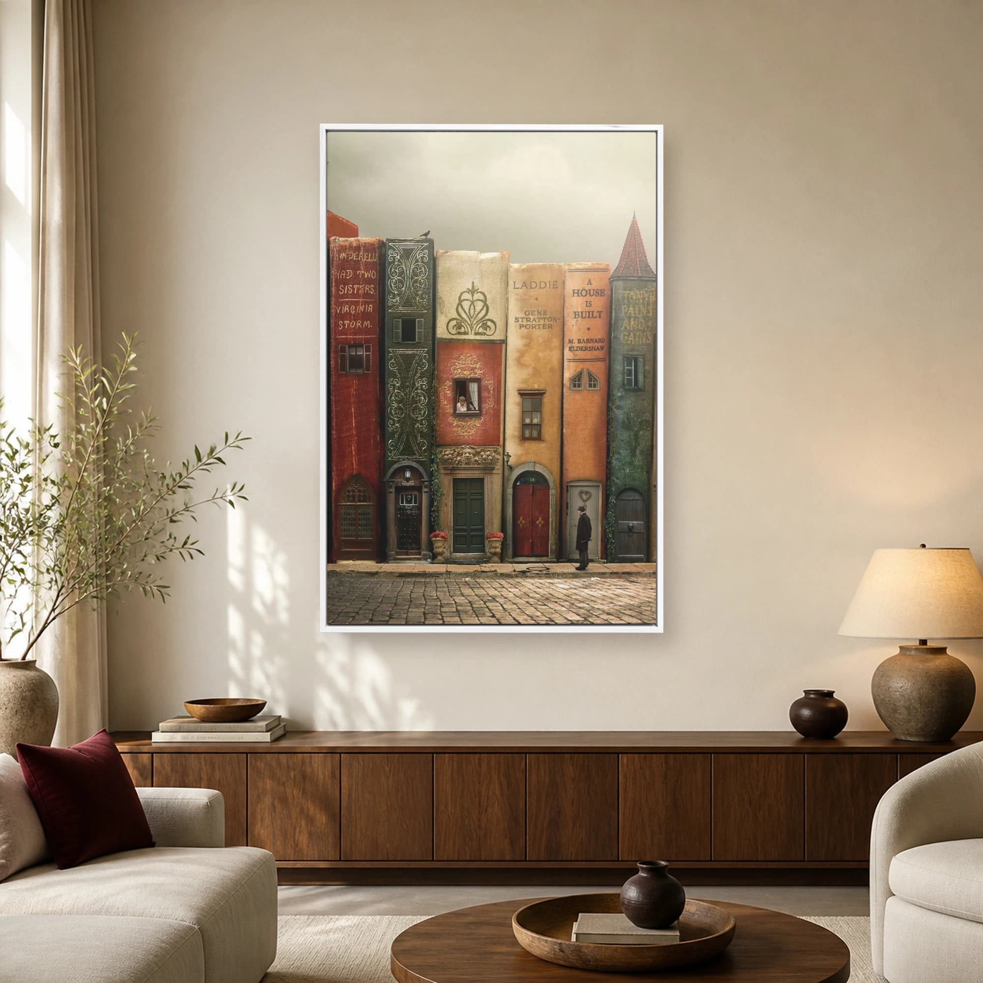 Literary Row Surrealist Book Architecture Canvas Art, view 2