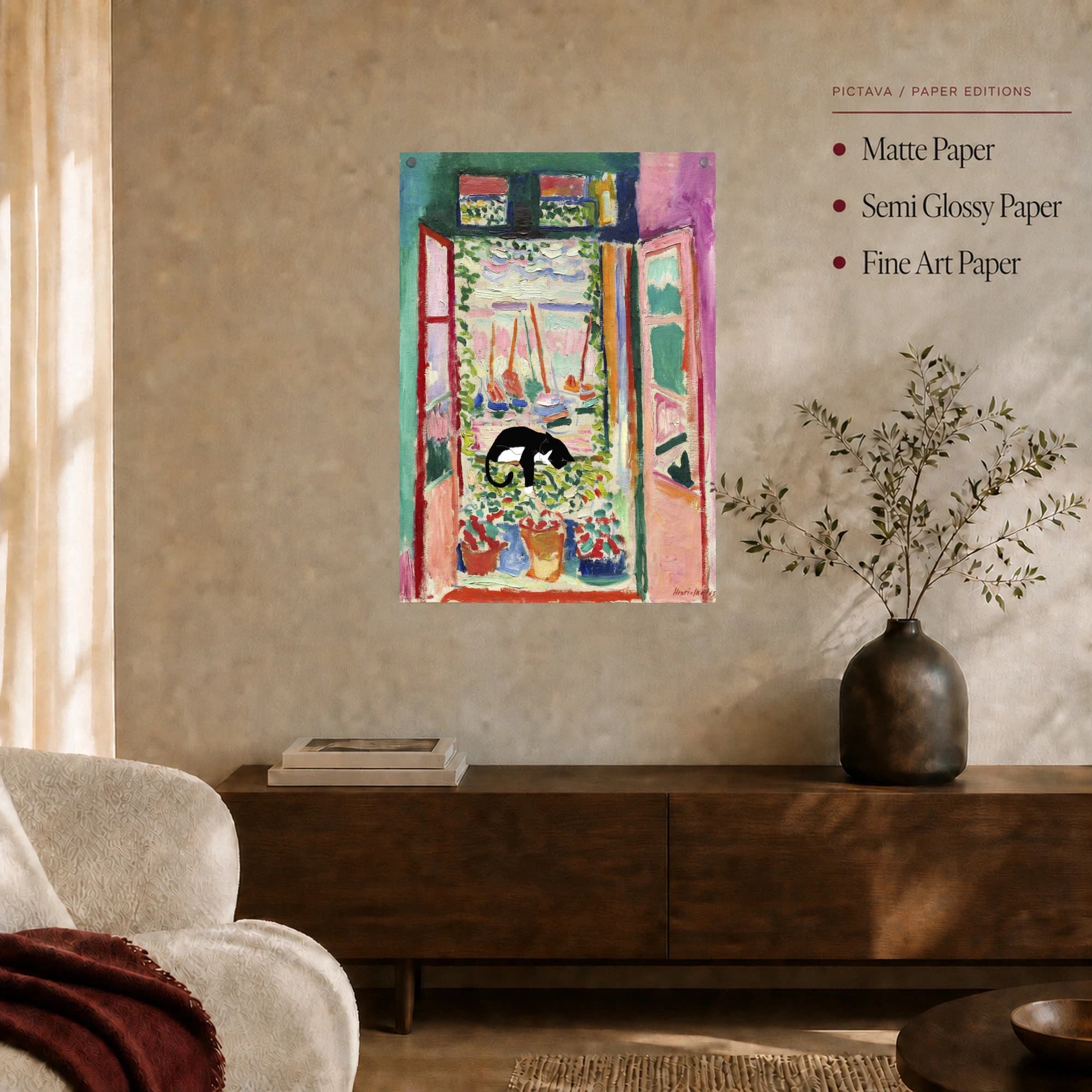 Henri Matisse Style Window Print with Sleeping Cat, view 5