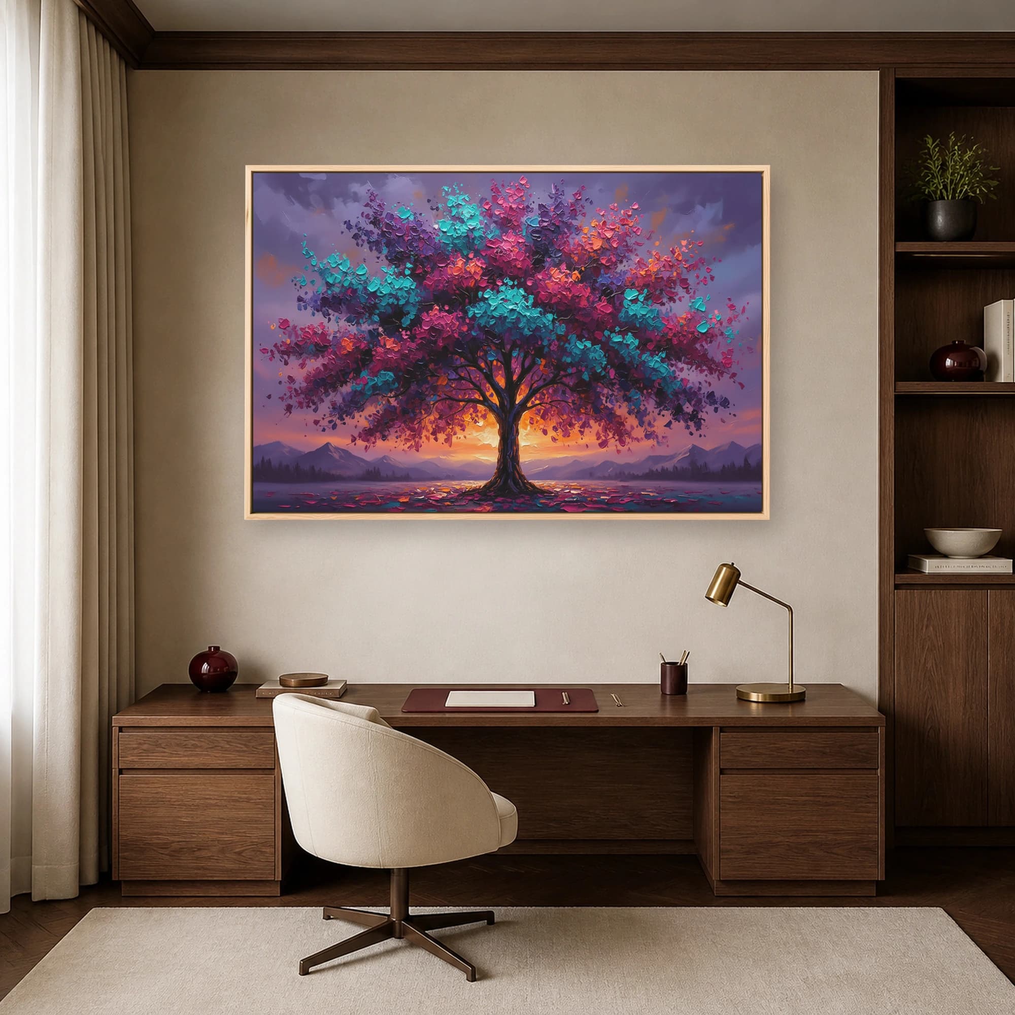 Vibrant Impasto Tree Sunset Landscape Canvas Print, view 6
