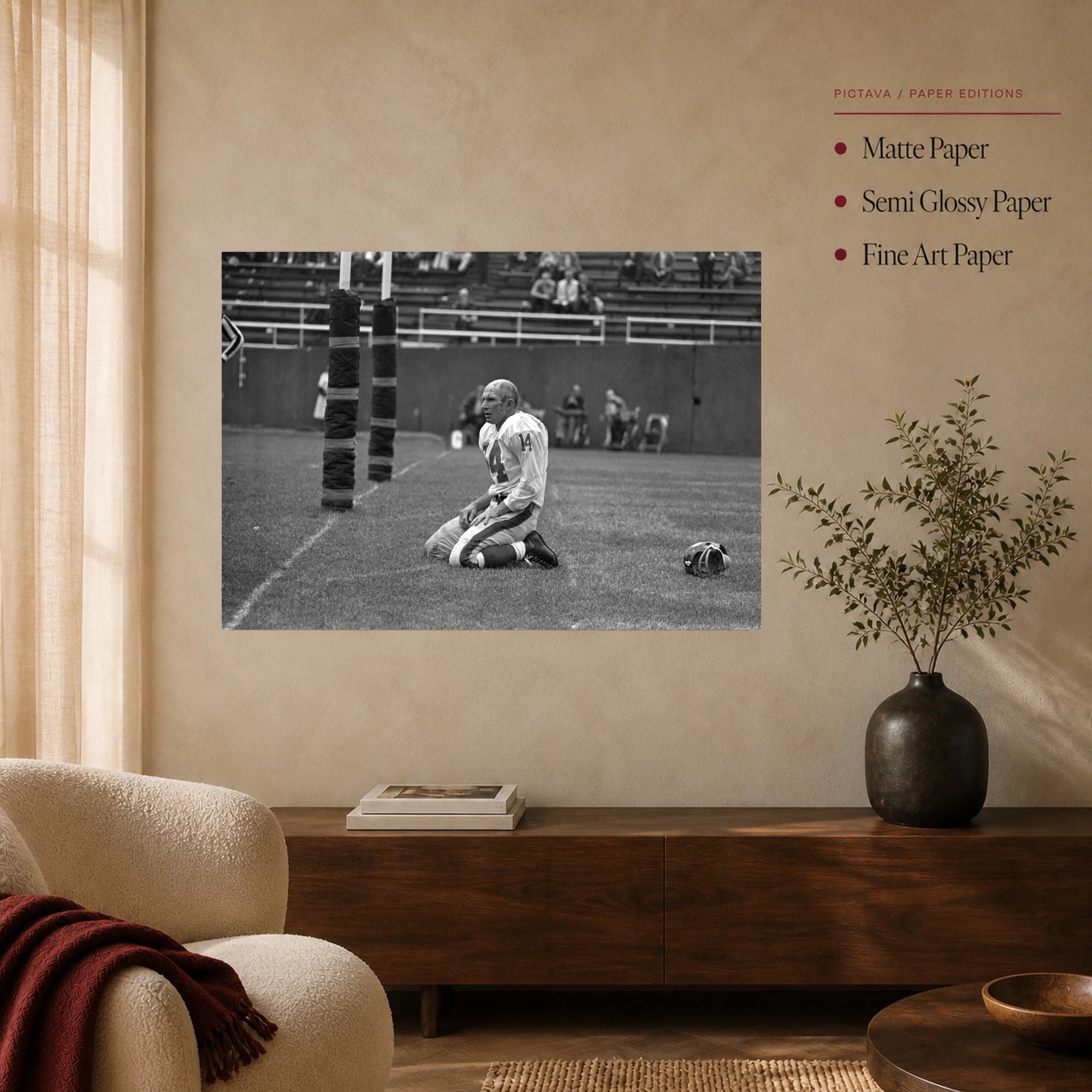 Exhausted Football Player Historic Black and White Photo, view 4