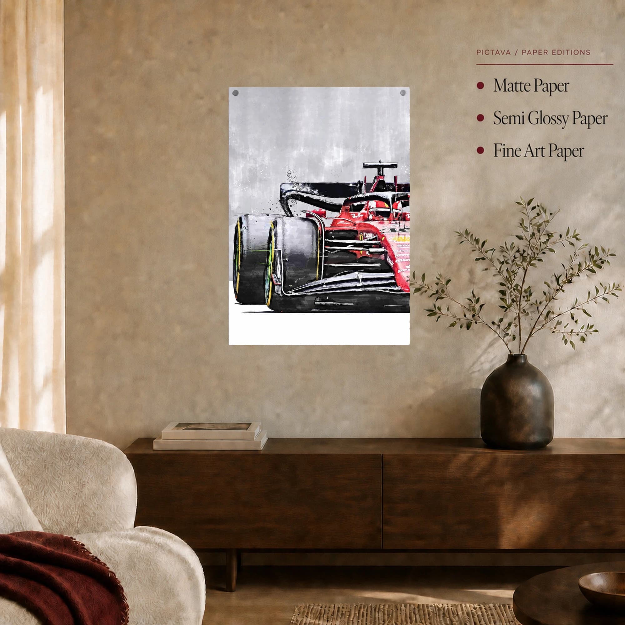 Formula One Red Racing Car Watercolor Sketch Wall Art, view 6