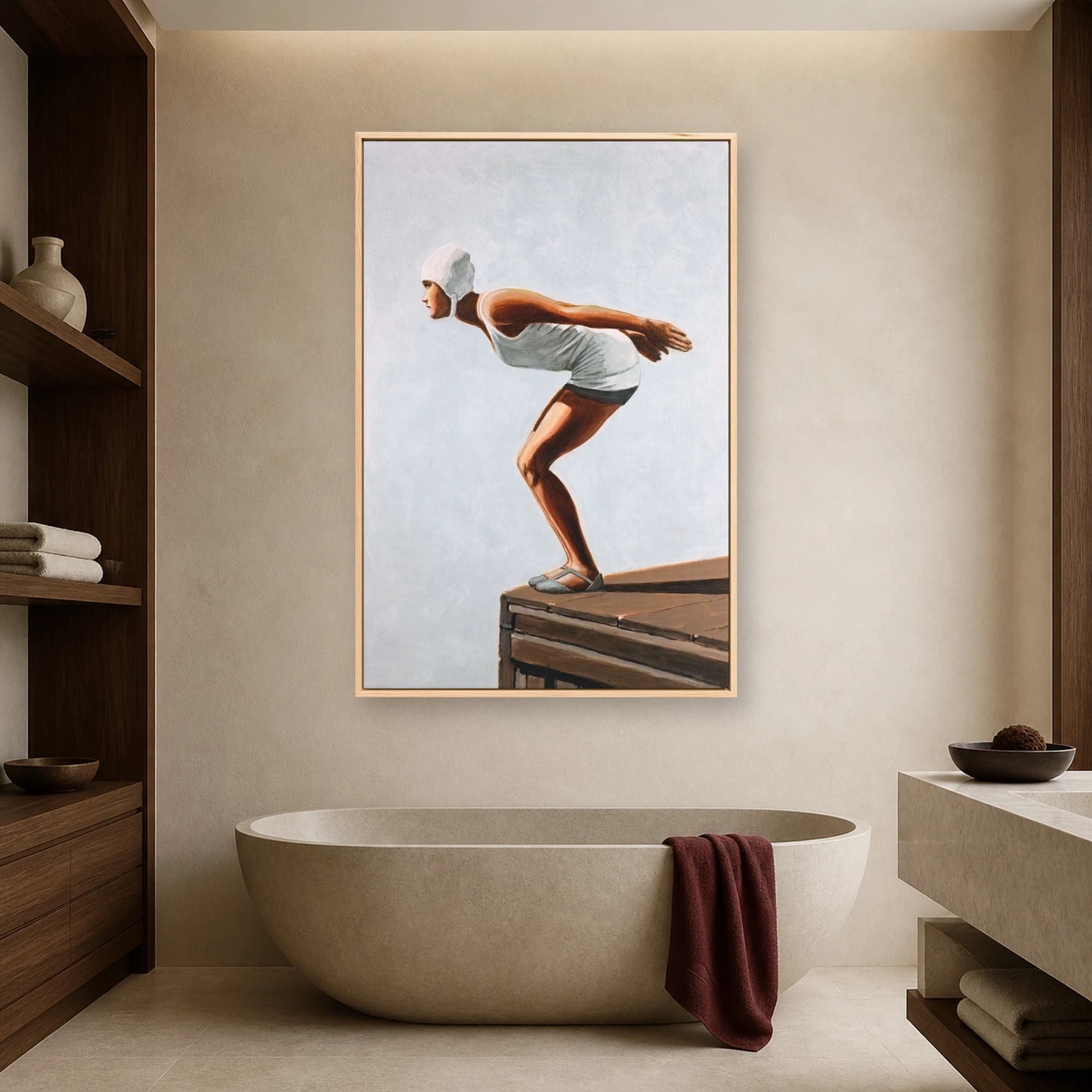 Vintage Swimmer Diving Canvas Art Print, view 4