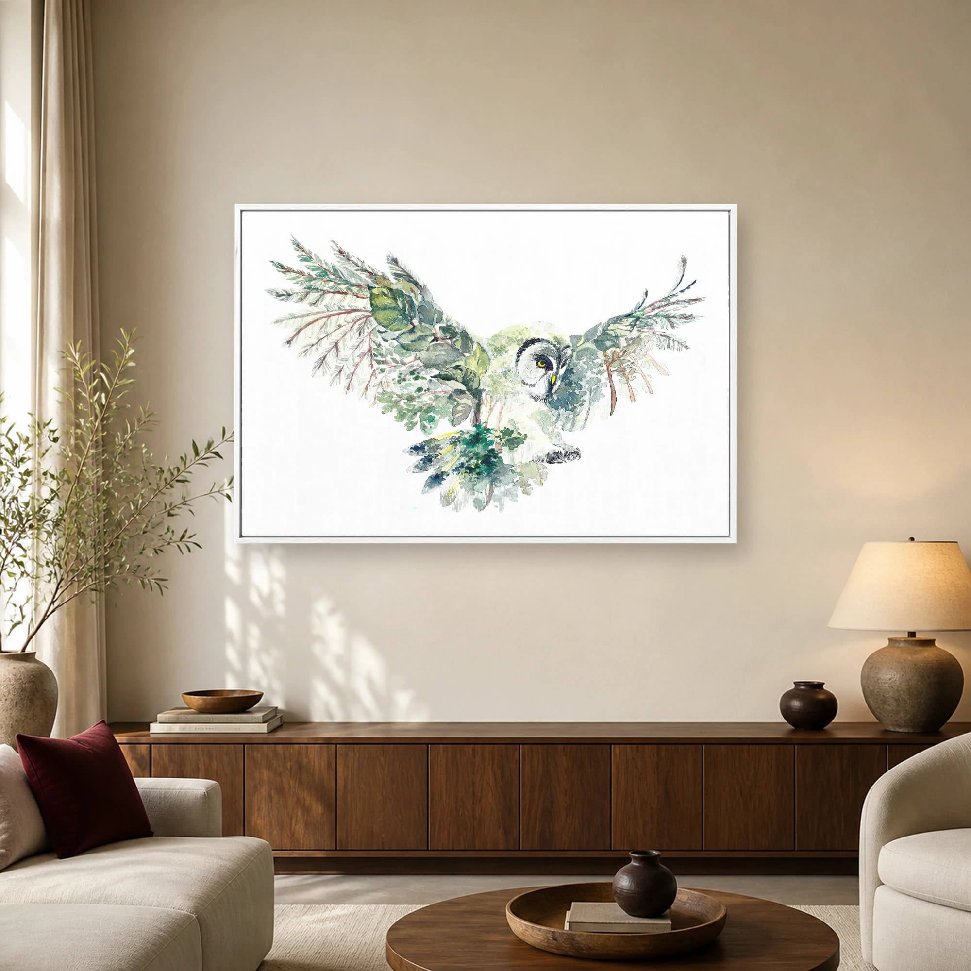 Watercolor Owl Forest Double Exposure Fine Art Print, view 6
