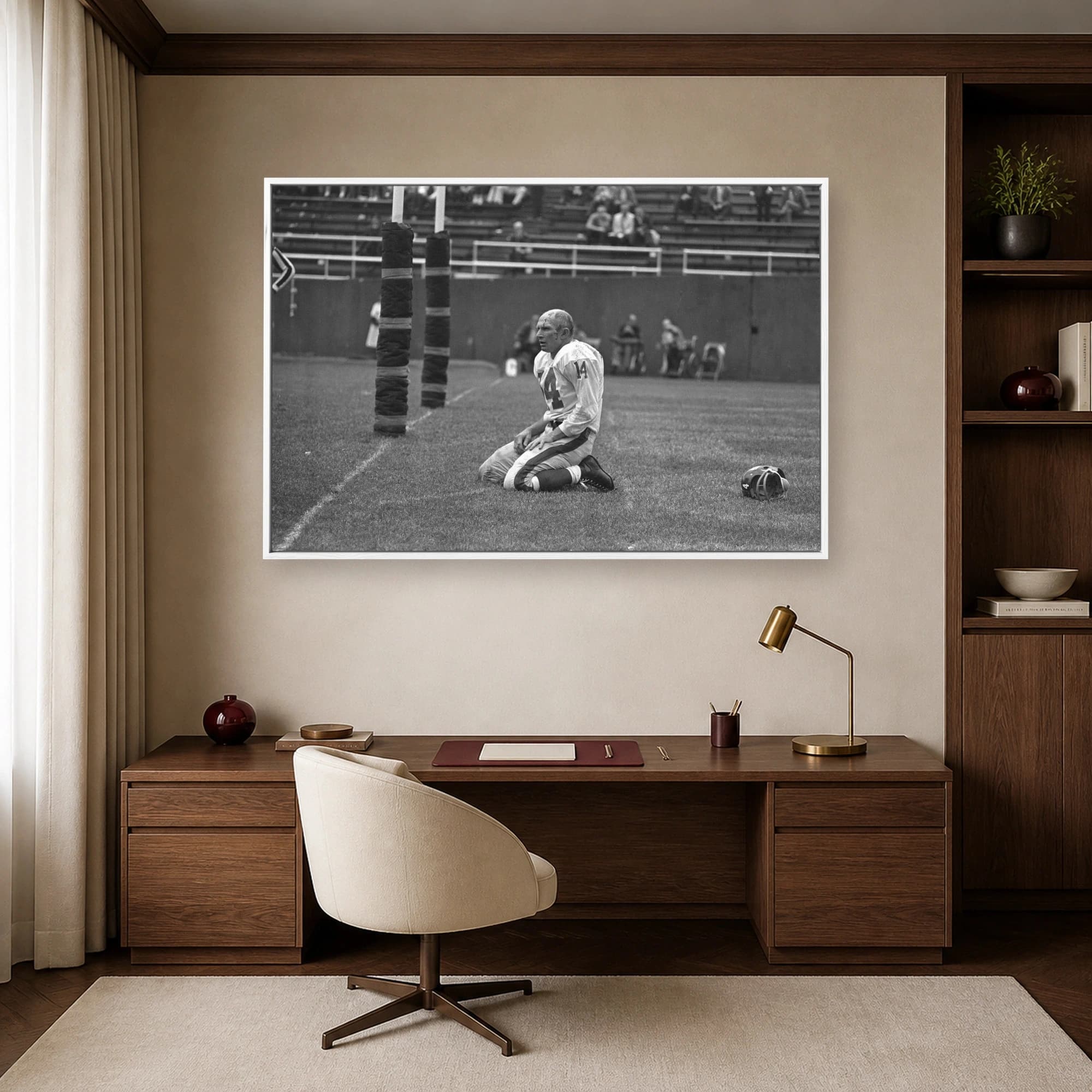 Exhausted Football Player Historic Black and White Photo, view 6