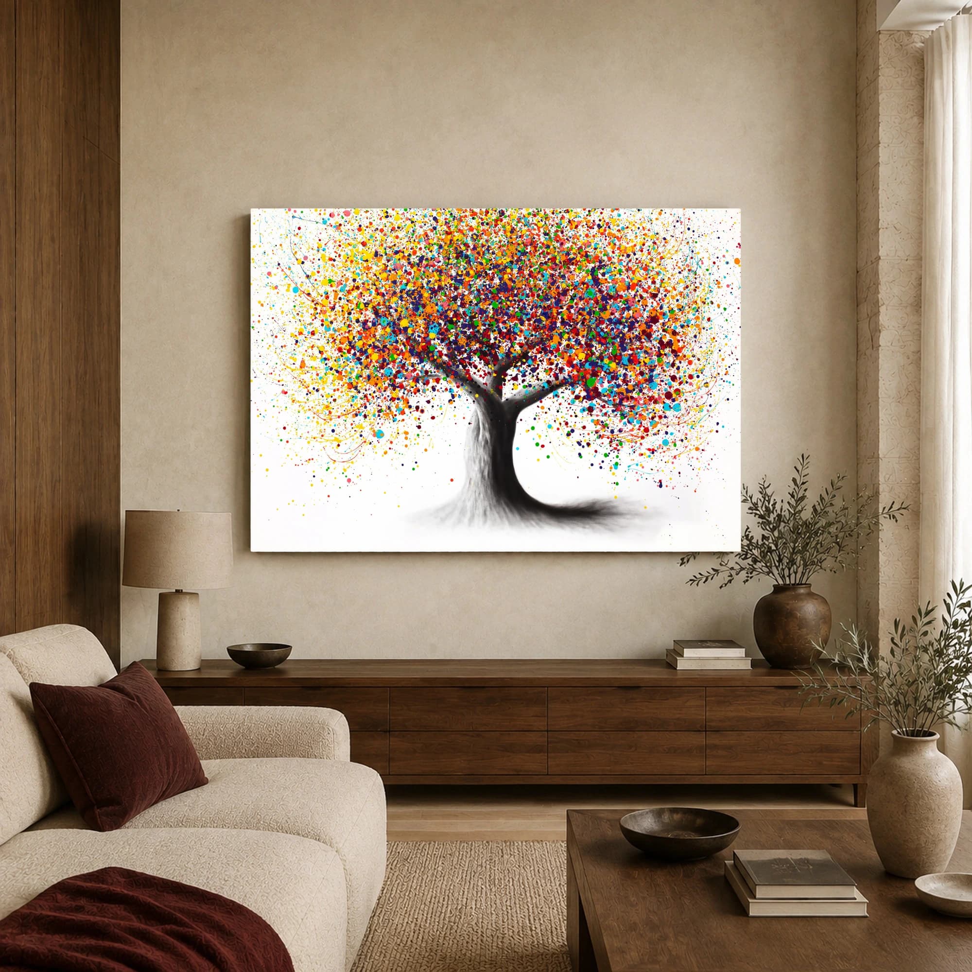 Vibrant Colorful Tree Splatter Art Print, view 2