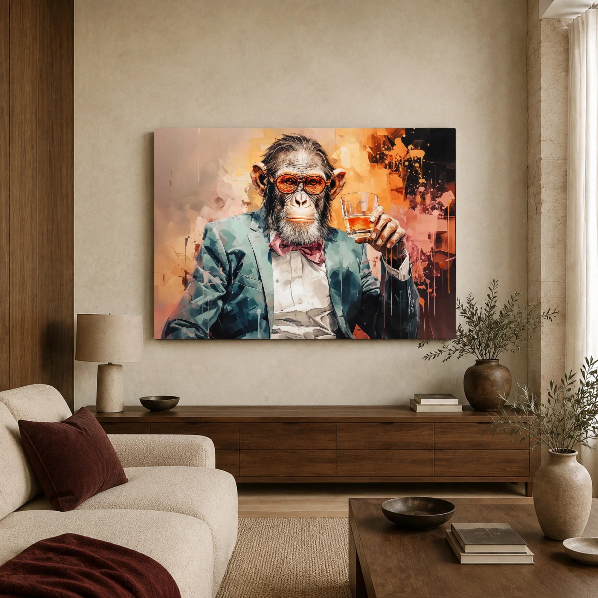 Sophisticated Primate with Whiskey Canvas Print, view 3