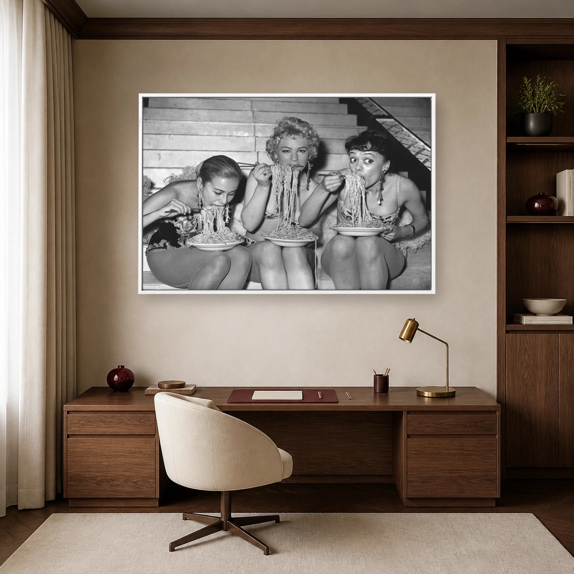 Vintage Women Eating Spaghetti with Chopsticks, view 6