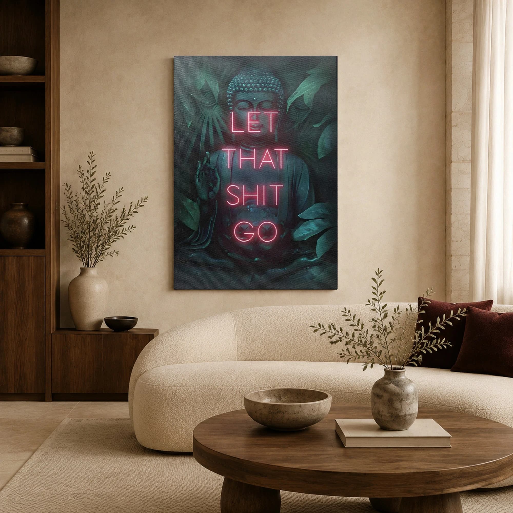 Let That Shit Go Buddha Neon Canvas Wall Art, view 6