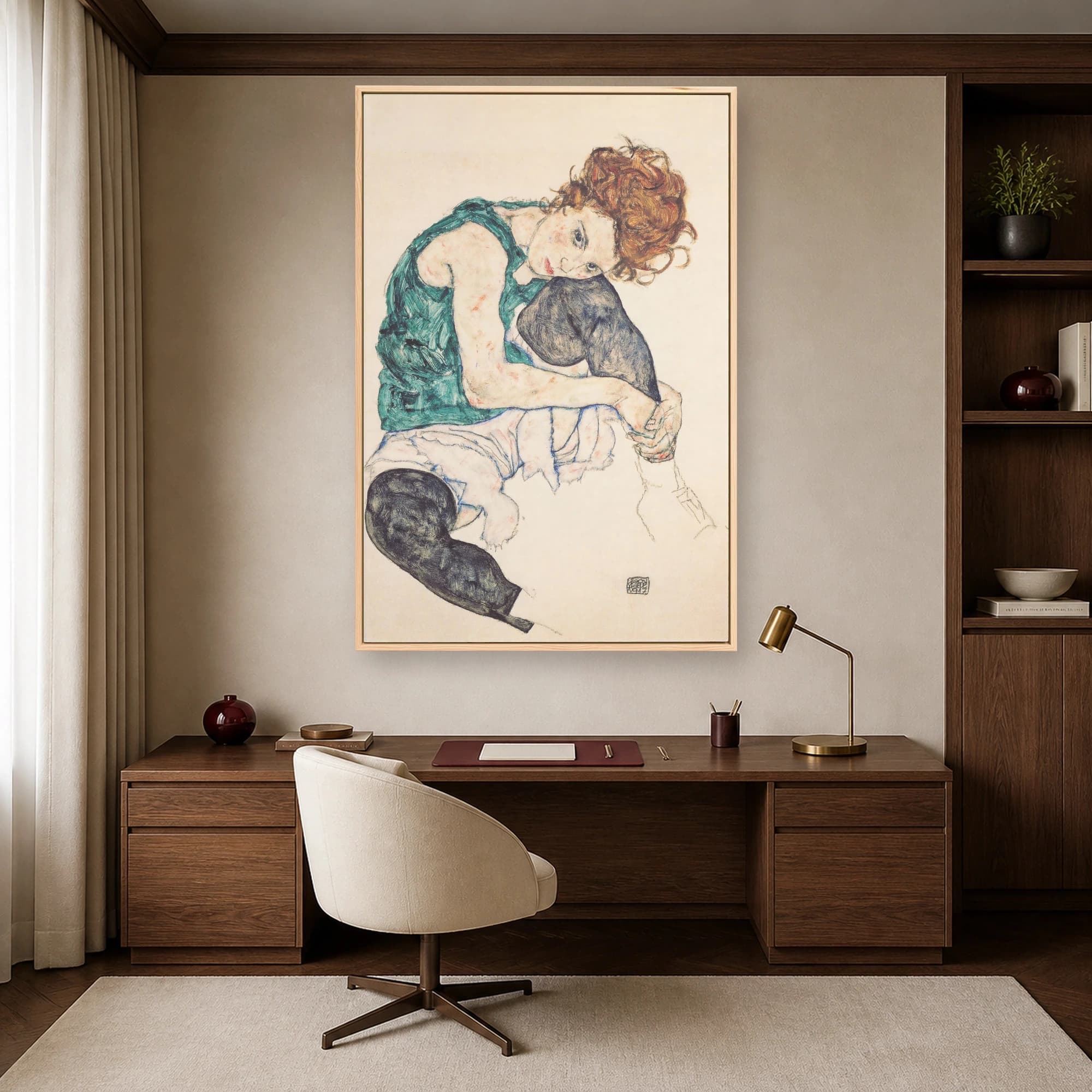 Seated Woman in Teal: Vintage Expressionist Portrait, view 5