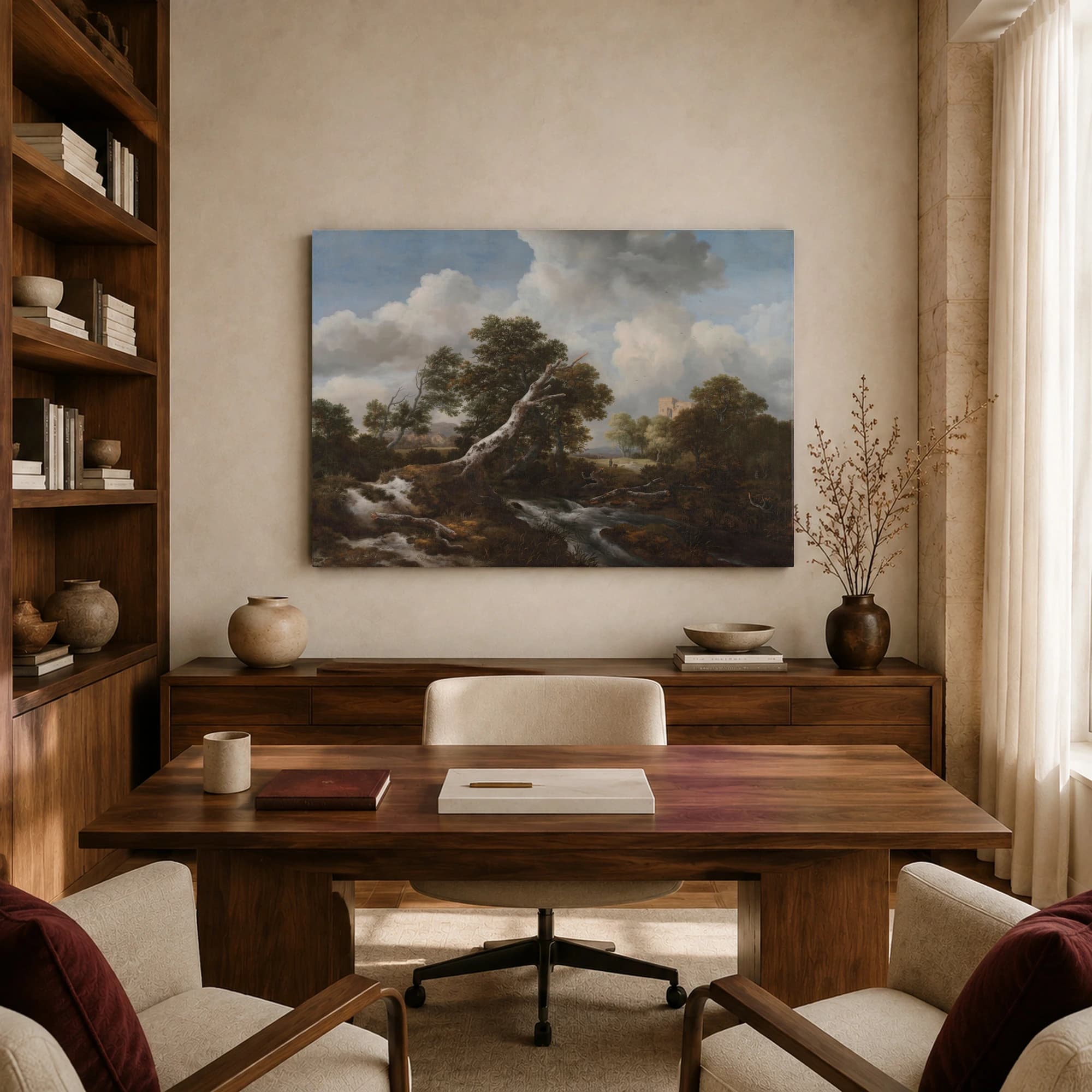 Classic Dutch Landscape Wall Art Print with River and Ruins, view 8