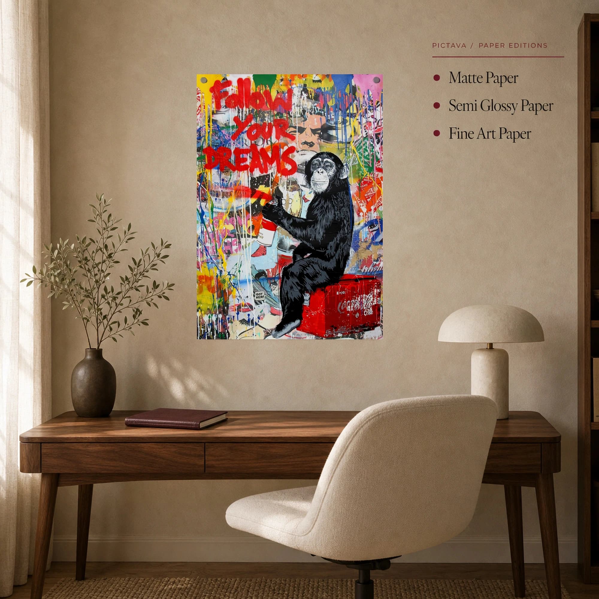 Follow Your Dreams Graffiti Chimp Pop Art Canvas Print, view 7