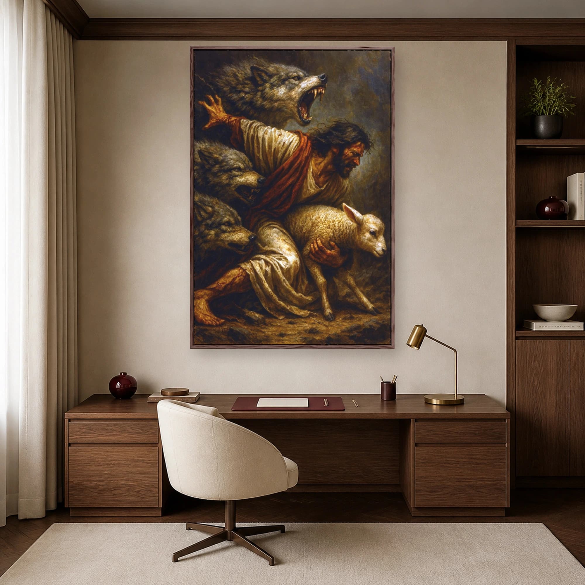 The Shepherd and Wolves Fine Art Canvas Print, view 7