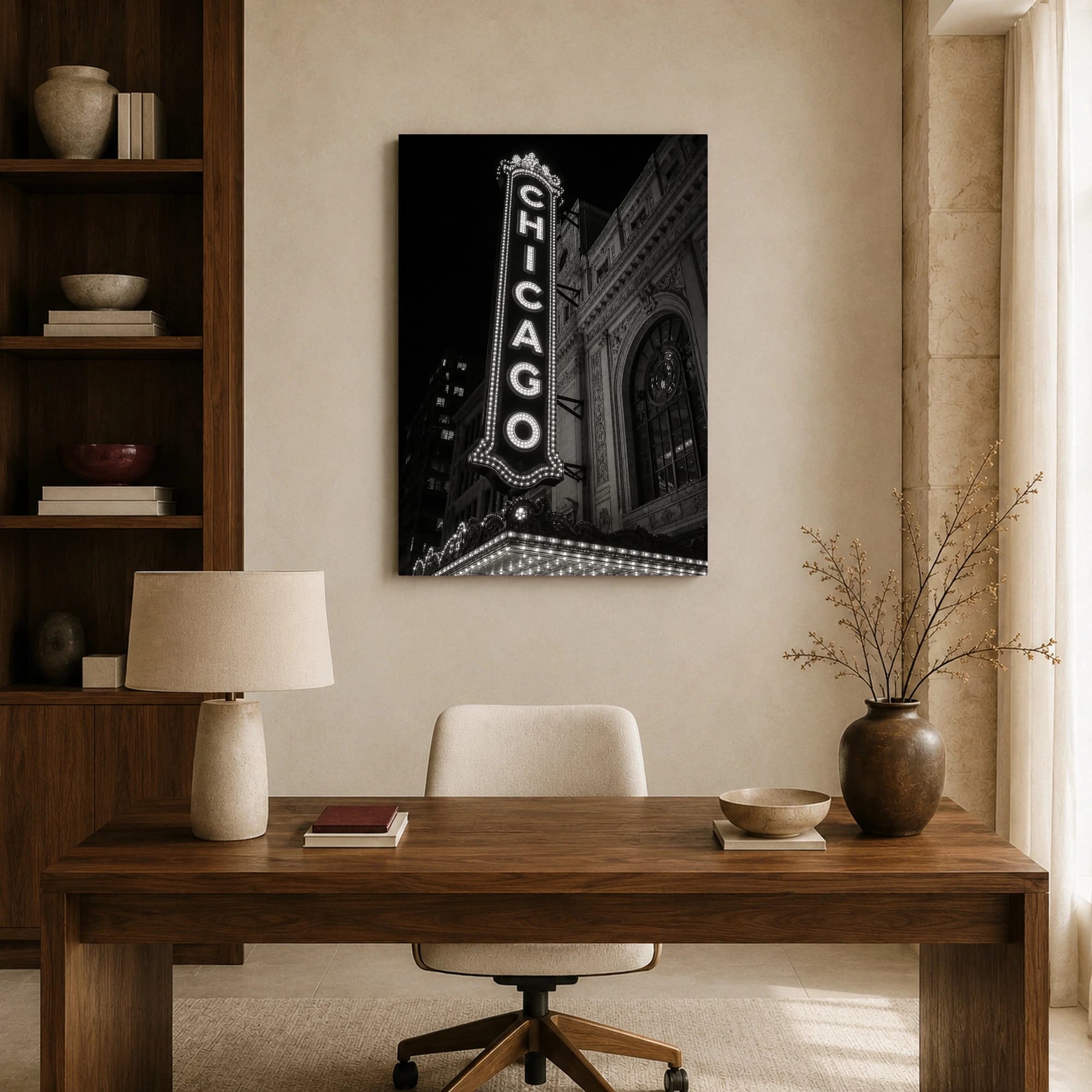 Chicago Theatre Marquee Black and White Wall Art, view 8