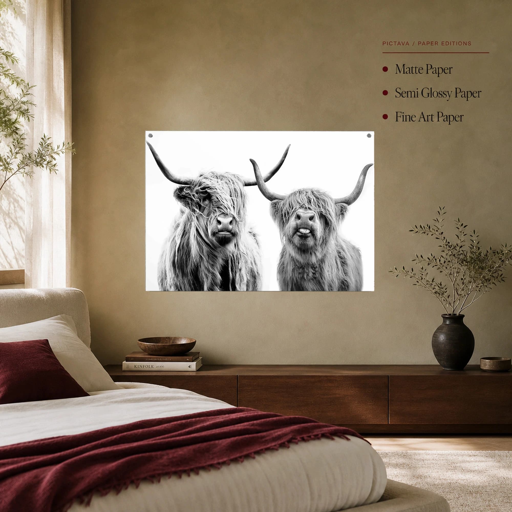 Highland Cattle Portrait Black and White Wall Art, view 7