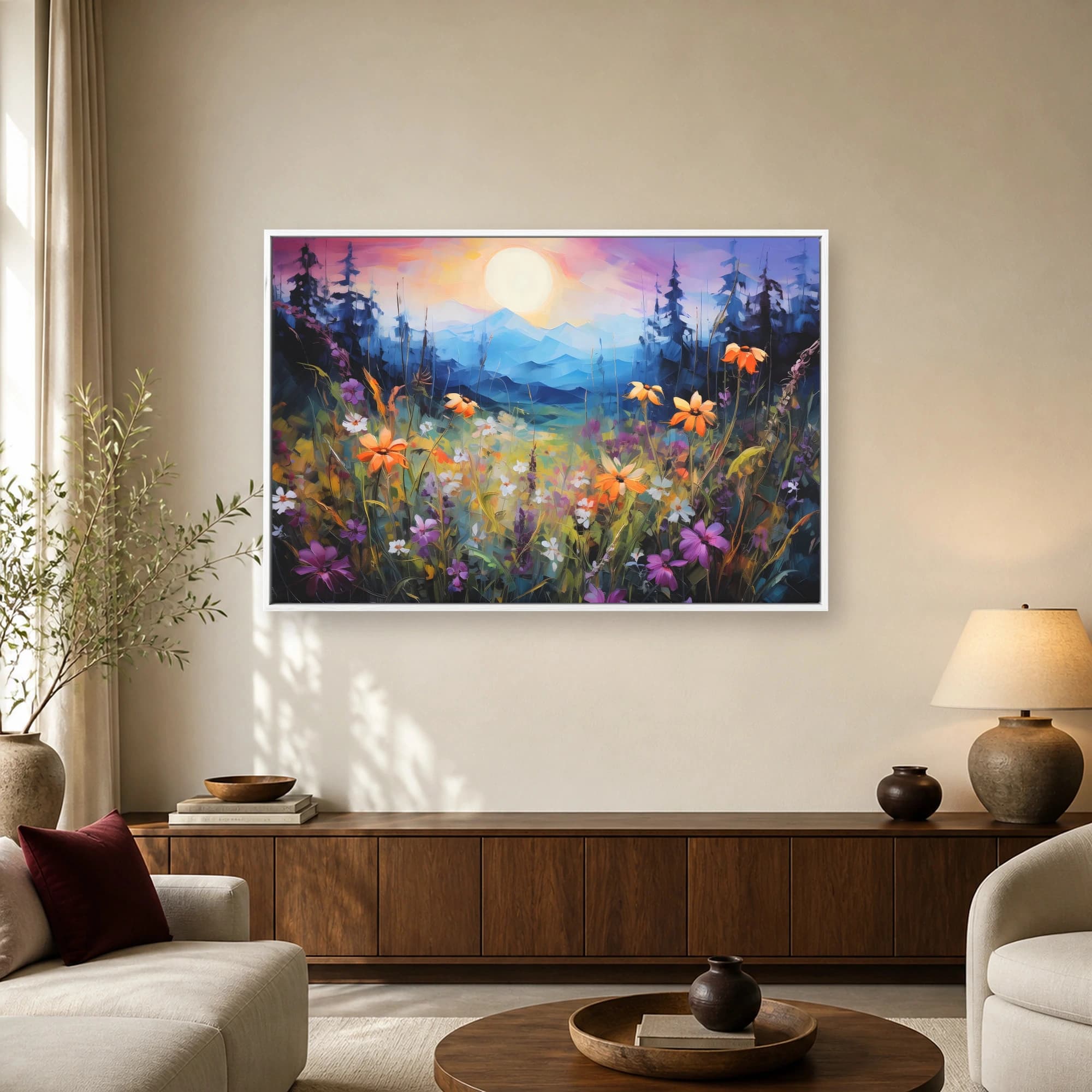 Alpine Meadow Sunrise Landscape Wall Art, view 2