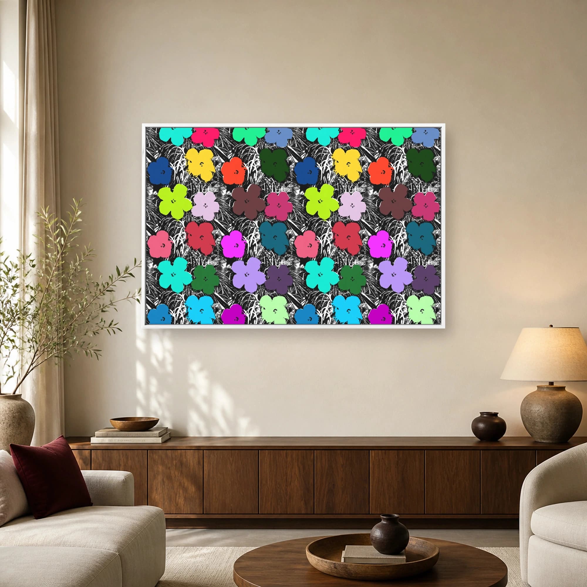 Neon Flower Grid Pop Art Canvas Print, view 2