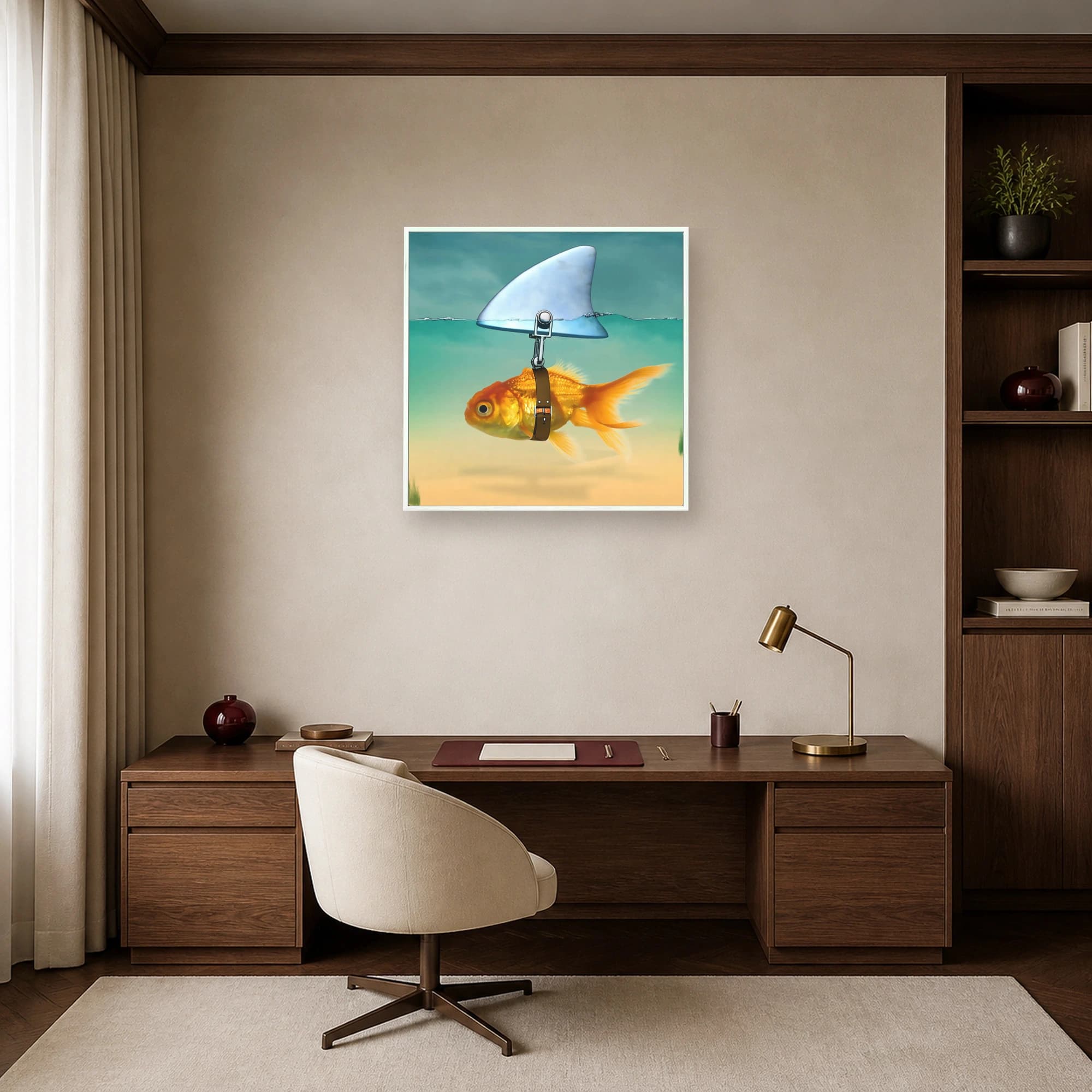 Goldfish with Shark Fin Canvas Print Surreal Wall Art, view 6