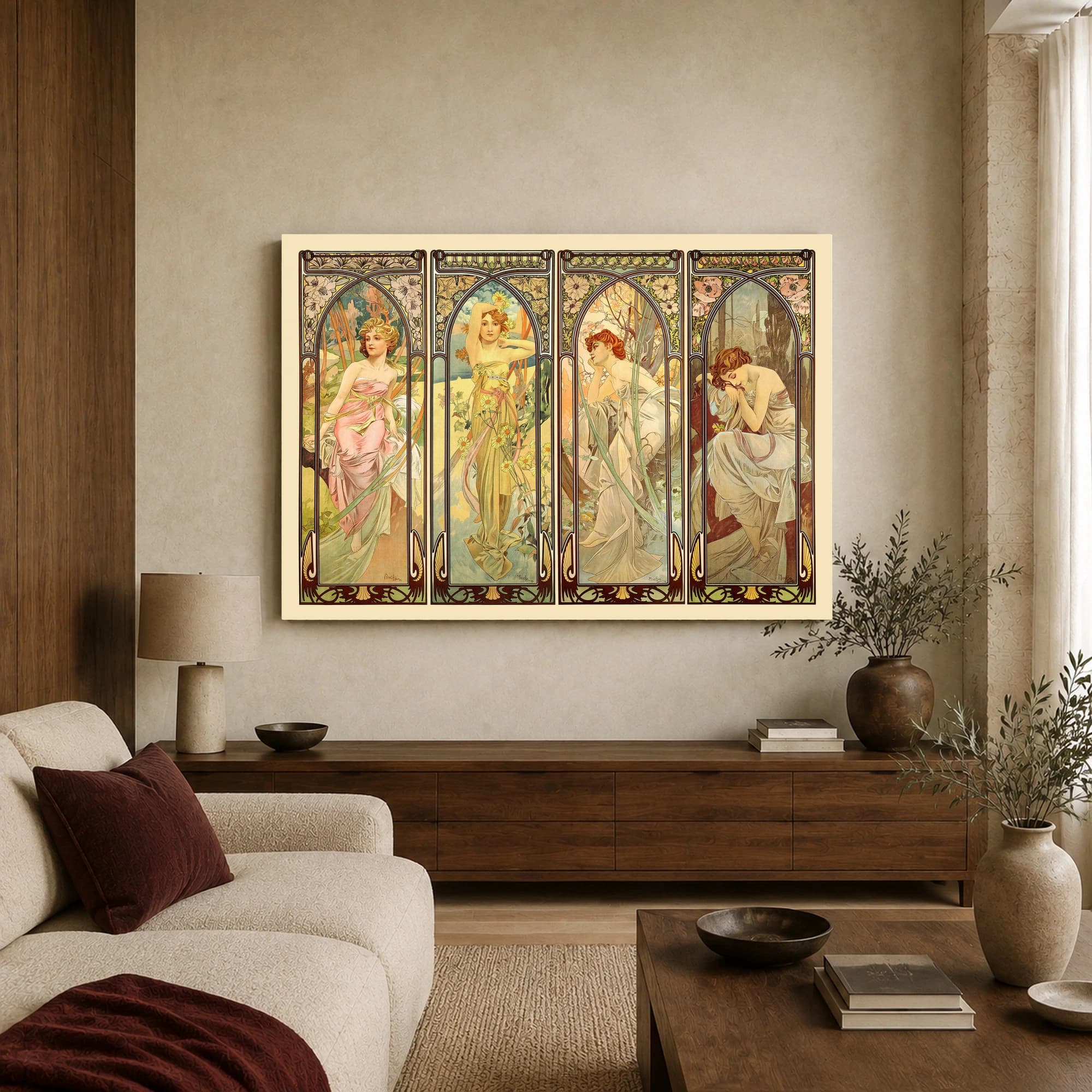 Alphonse Mucha The Times of the Day Four-Panel Vintage Art Print, view 3