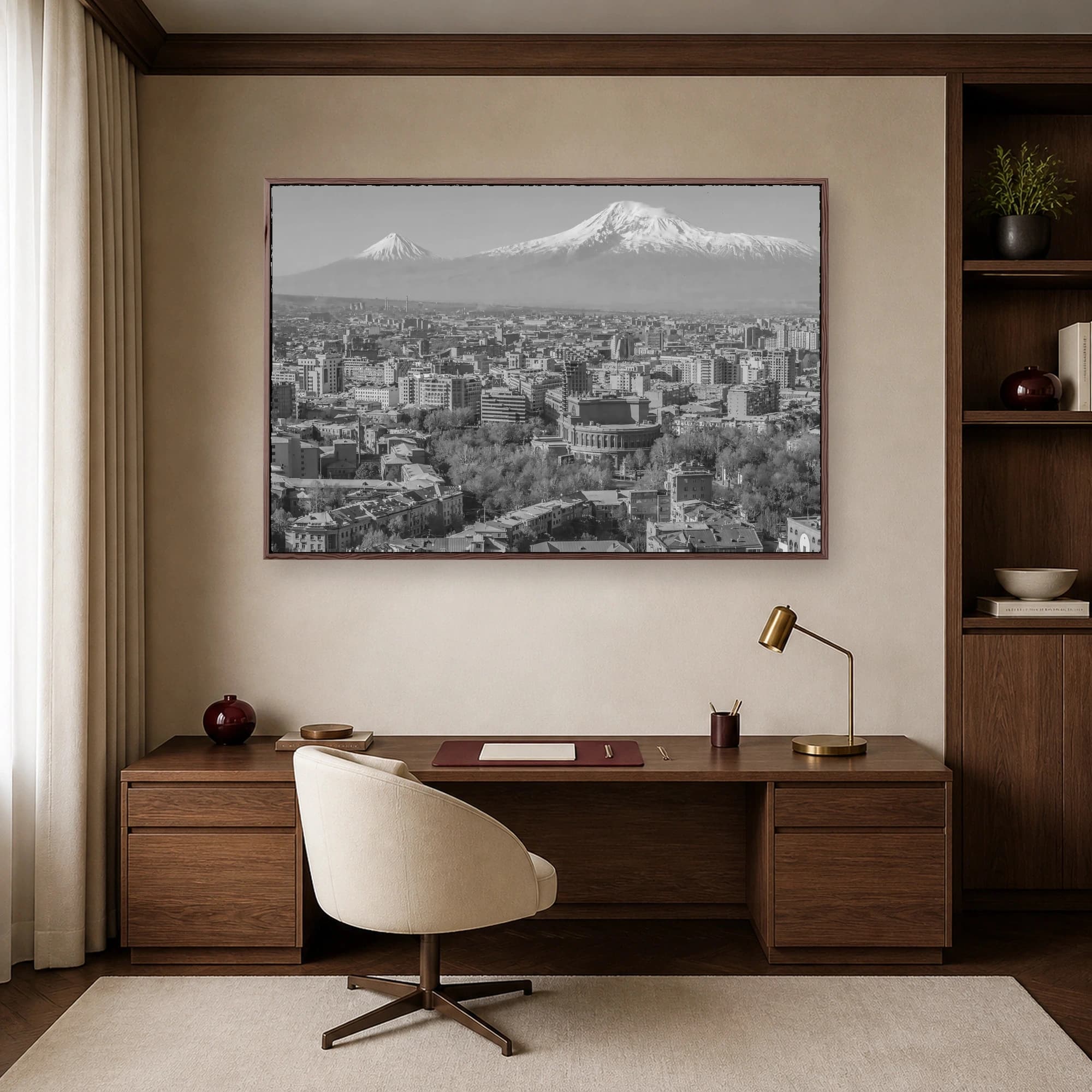 Yerevan Skyline and Mount Ararat Black and White Wall Art Print, view 5