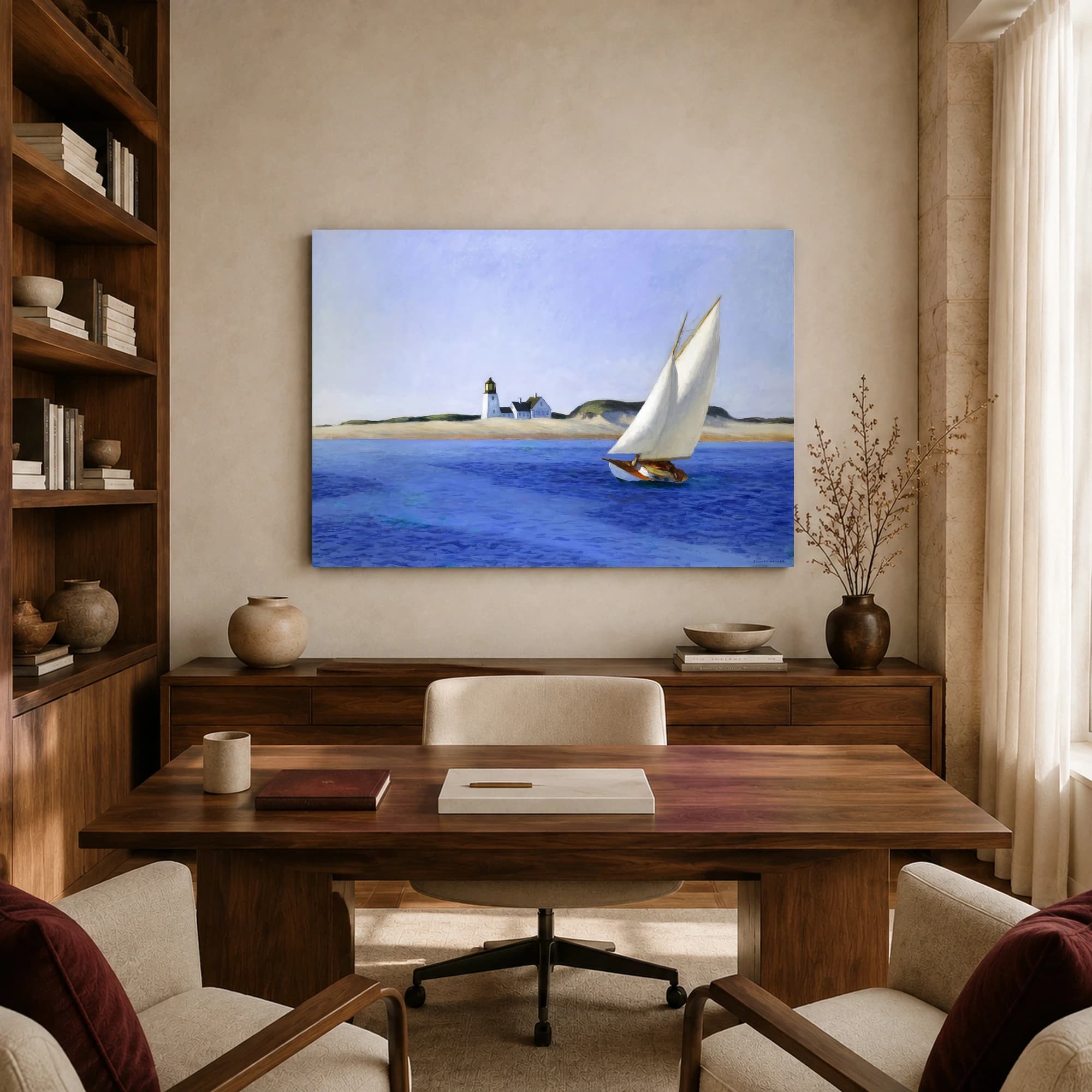 The Lighthouse at Two Lights Coastal Sailboat Fine Art Print, view 8