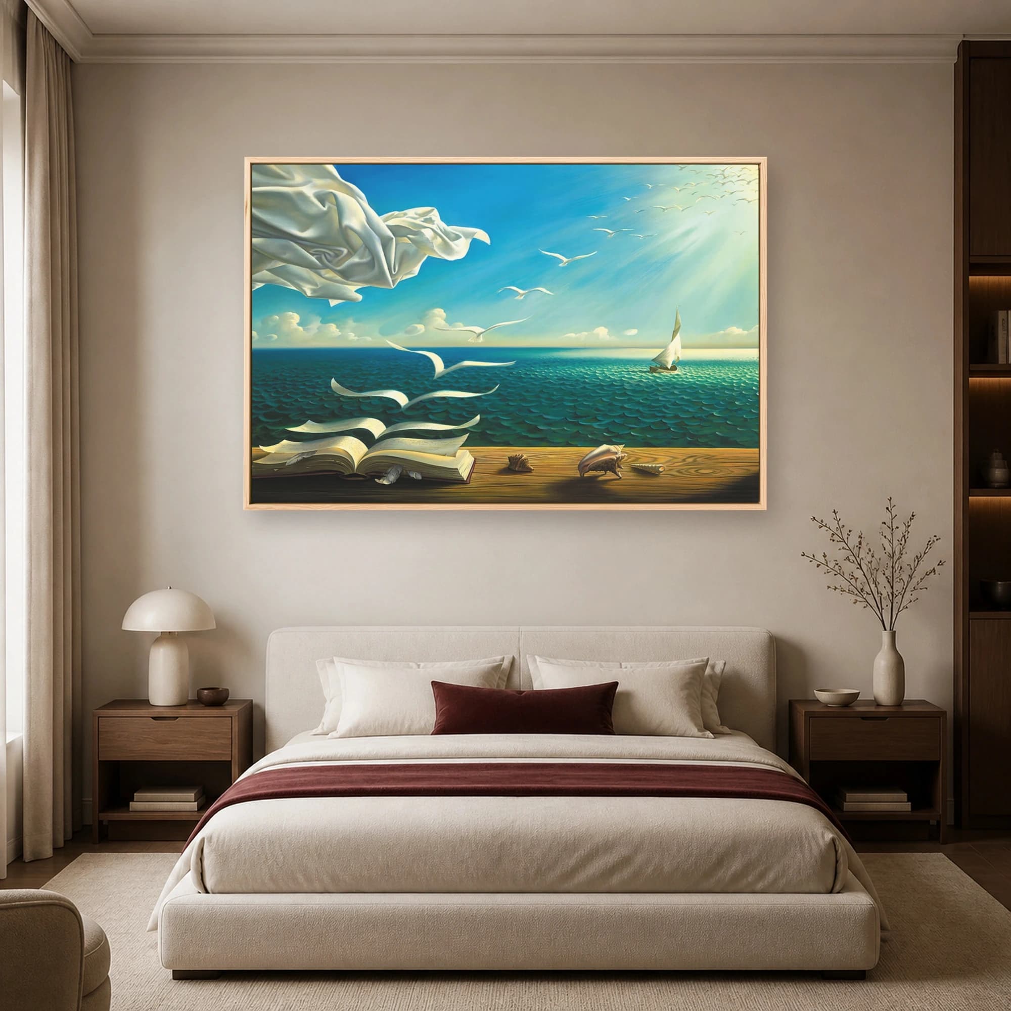 Surreal Ocean Book and Birds Canvas Print, view 5