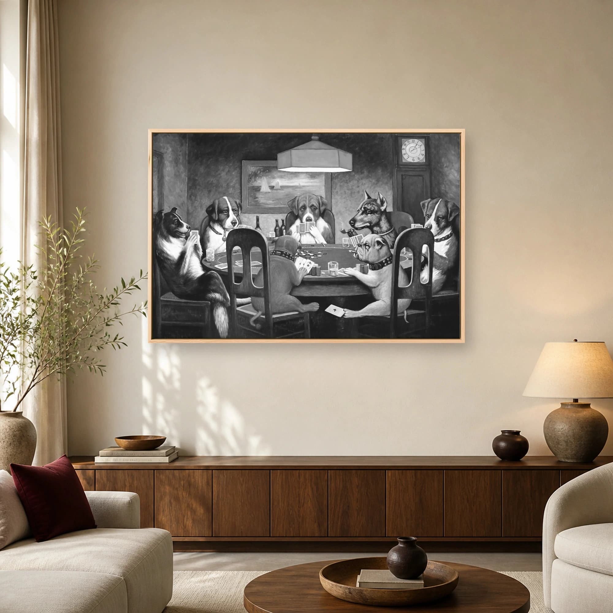 Dogs Playing Poker Black and White Vintage Wall Art, view 2