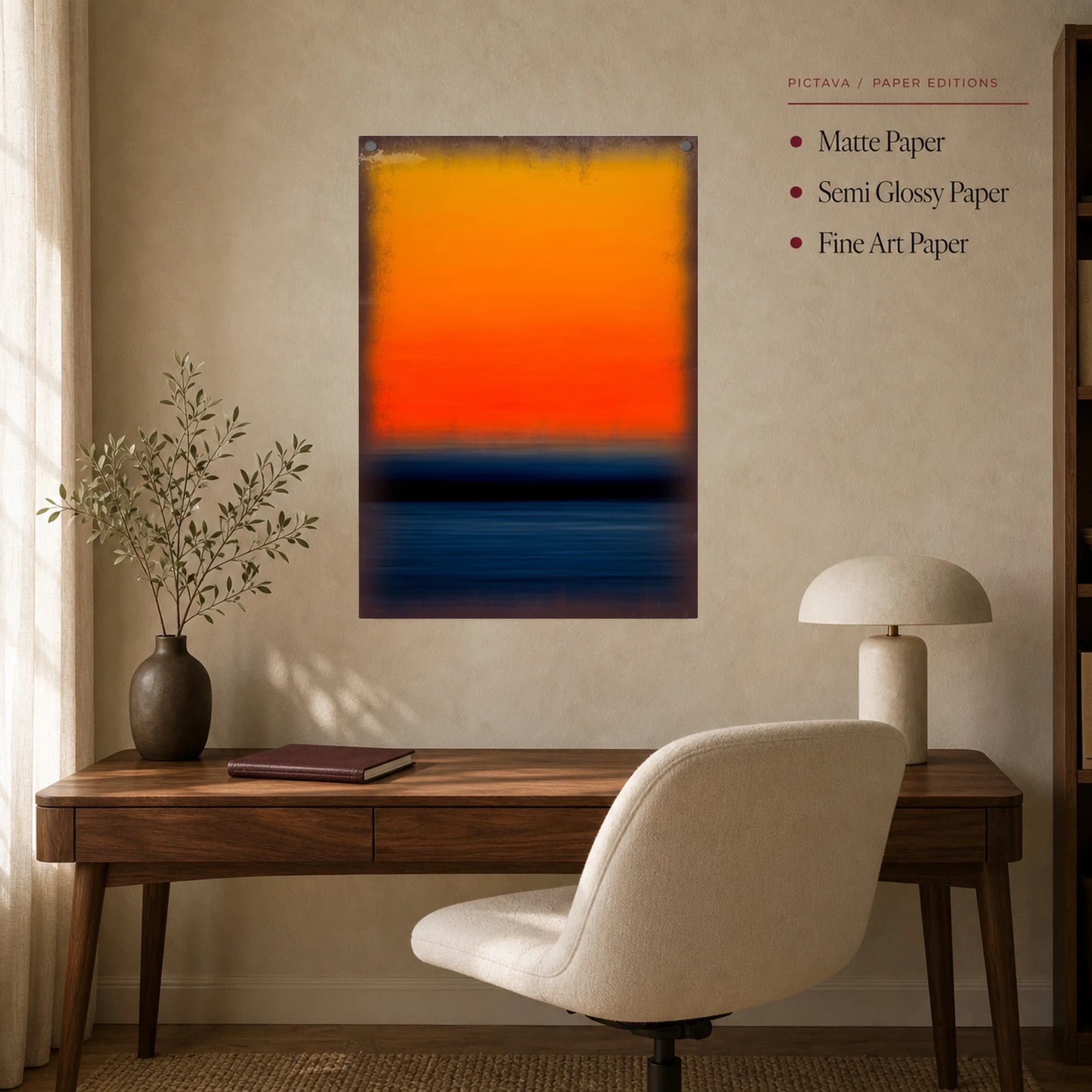 Crimson Horizon Minimalist Abstract Seascape Wall Art, view 7