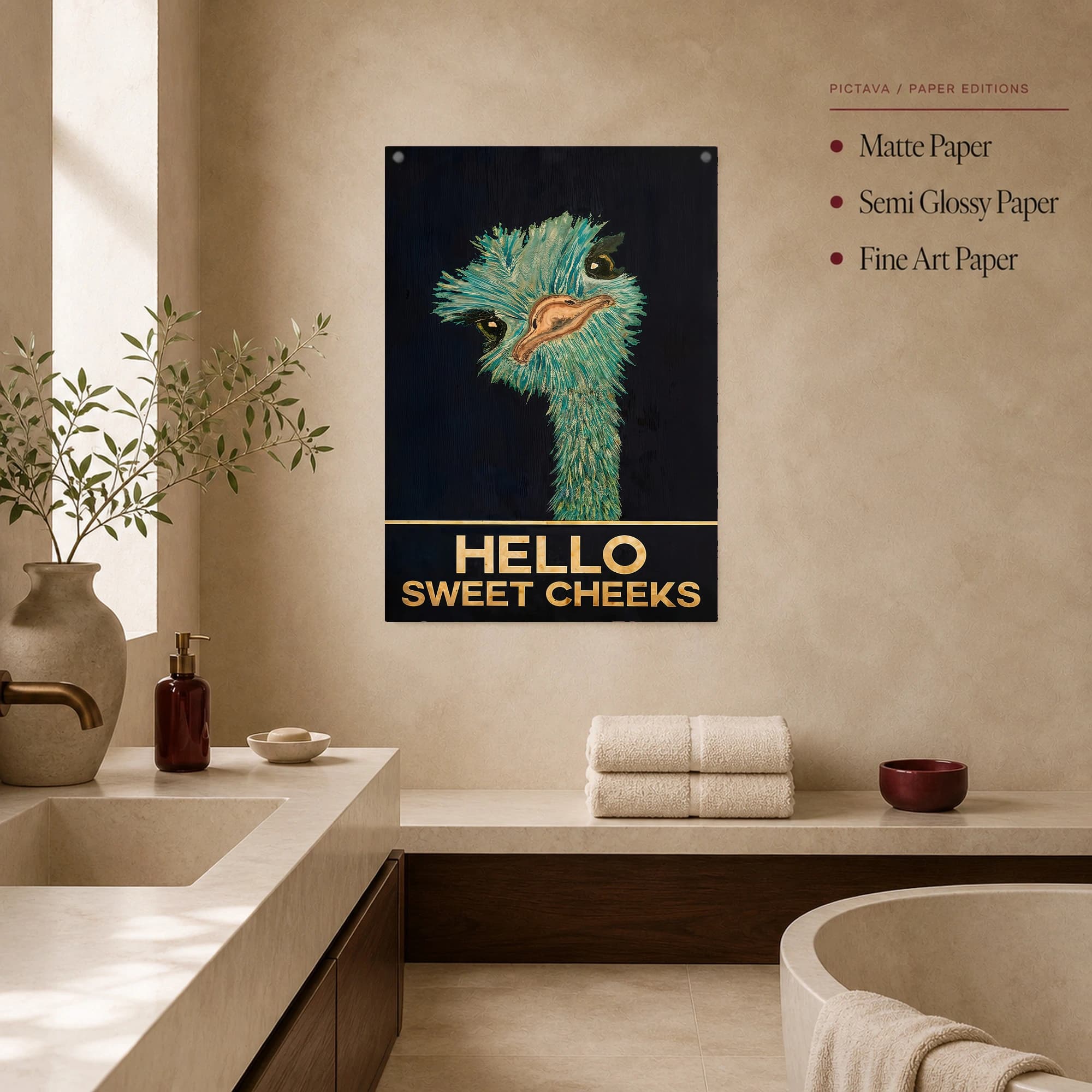 Hello Sweet Cheeks Emu Wall Art - Quirky Animal Portrait, view 2