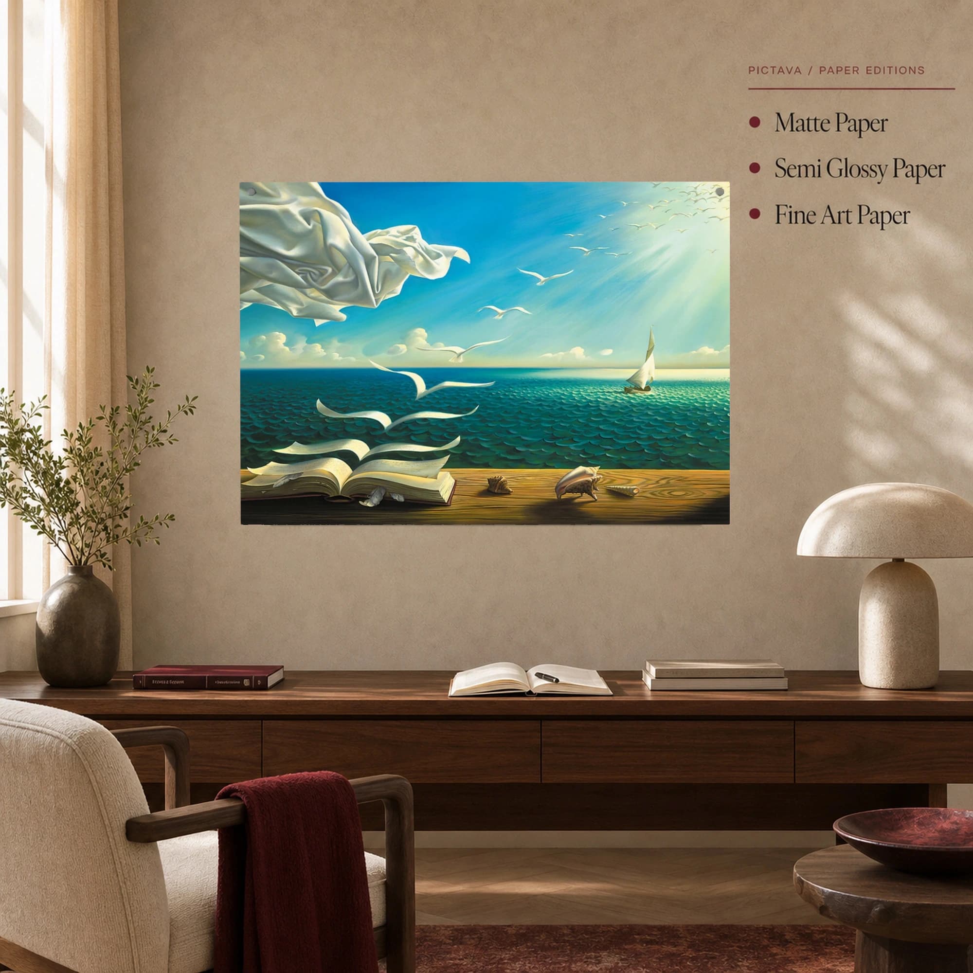 Surreal Ocean Book and Birds Canvas Print, view 4