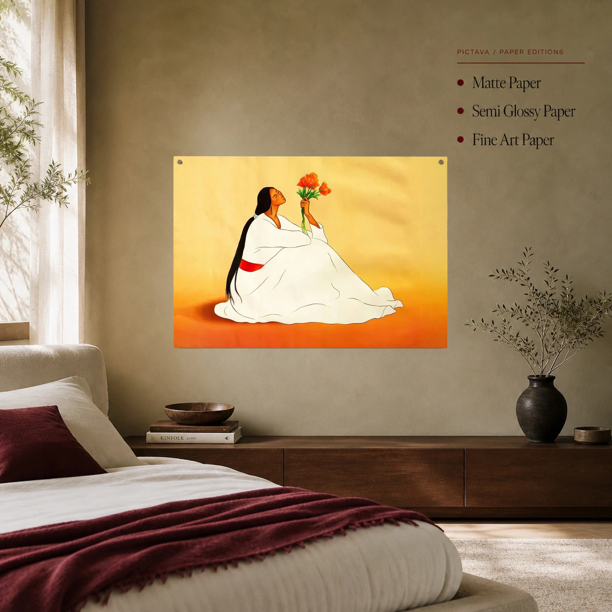 Native Woman with Orange Poppies – Fine Art Canvas Print, view 7