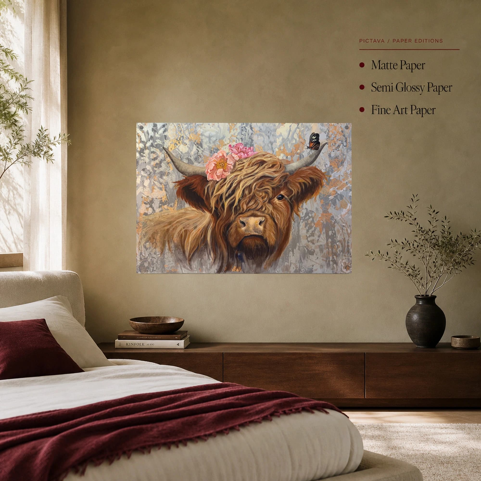 Highland Cow Canvas Print with Pink Peonies, view 7