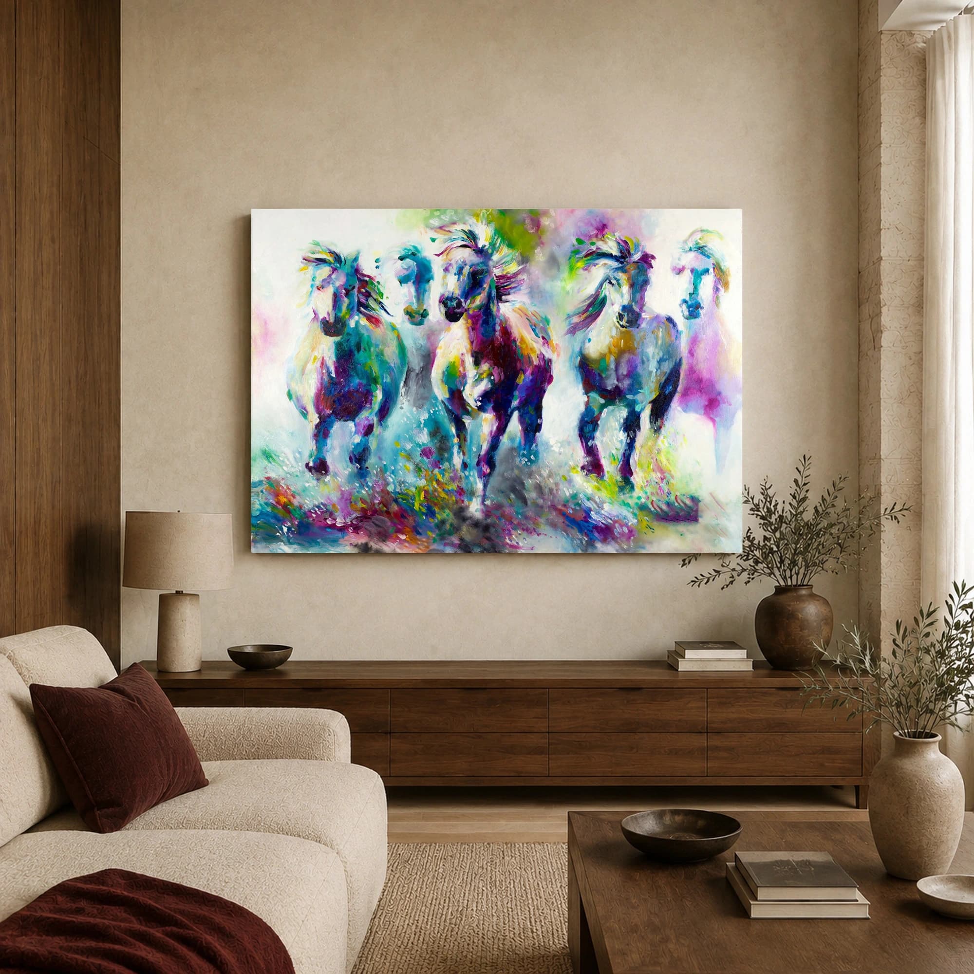 Colorful Running Horses Abstract Canvas Print, view 3