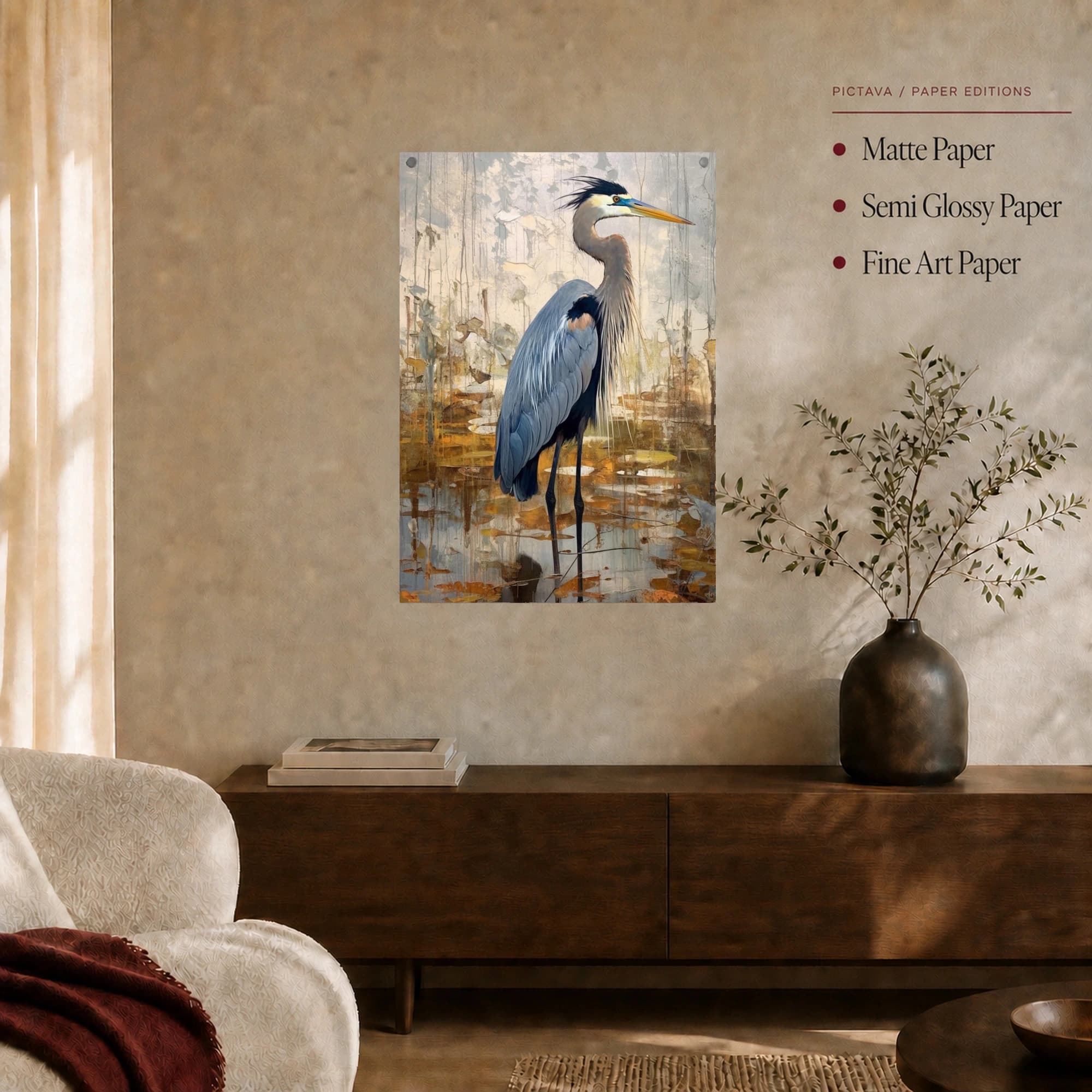 Majestic Blue Heron Wetland Fine Art Print, view 6