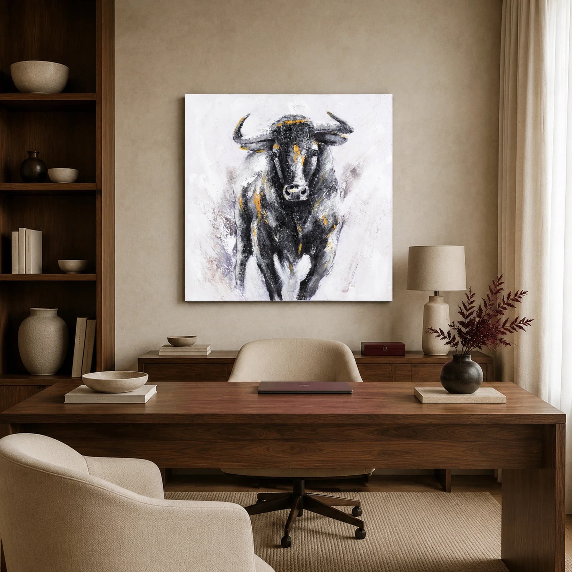 Majestic Charging Bull Black and White Canvas Wall Art, view 3