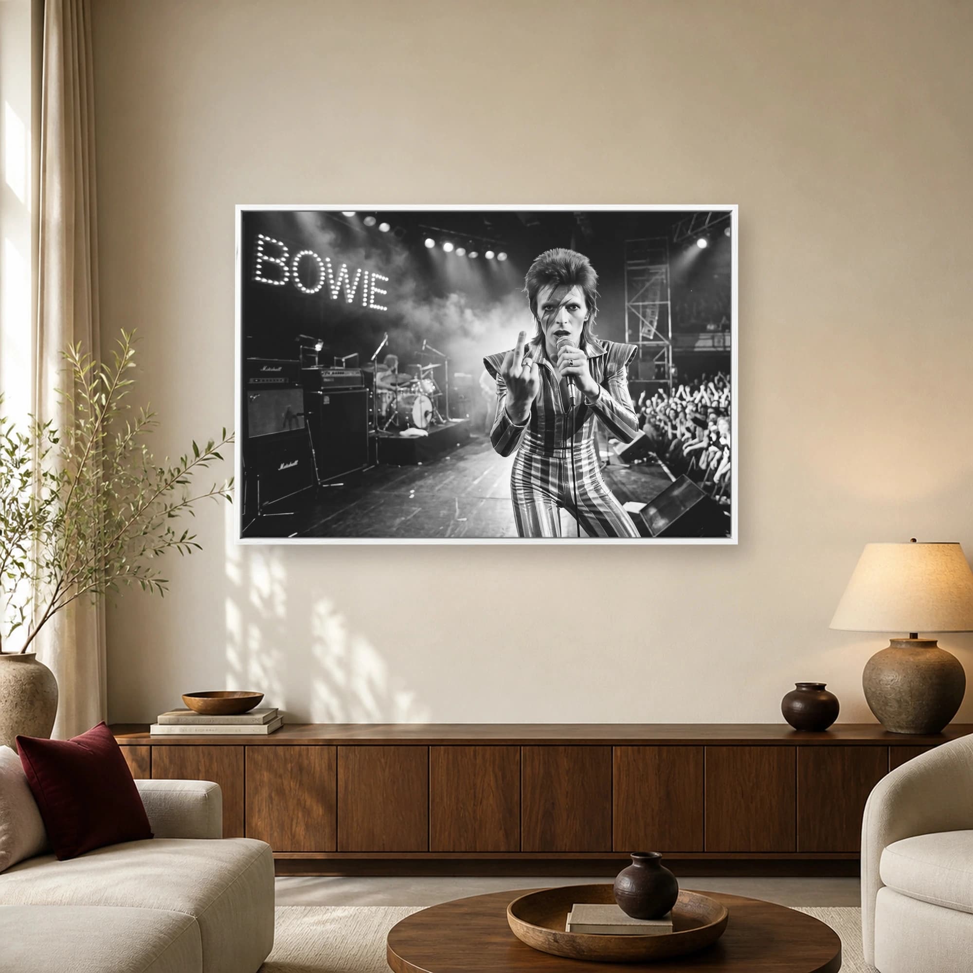 David Bowie Iconic Live Concert Black and White Wall Art, view 2
