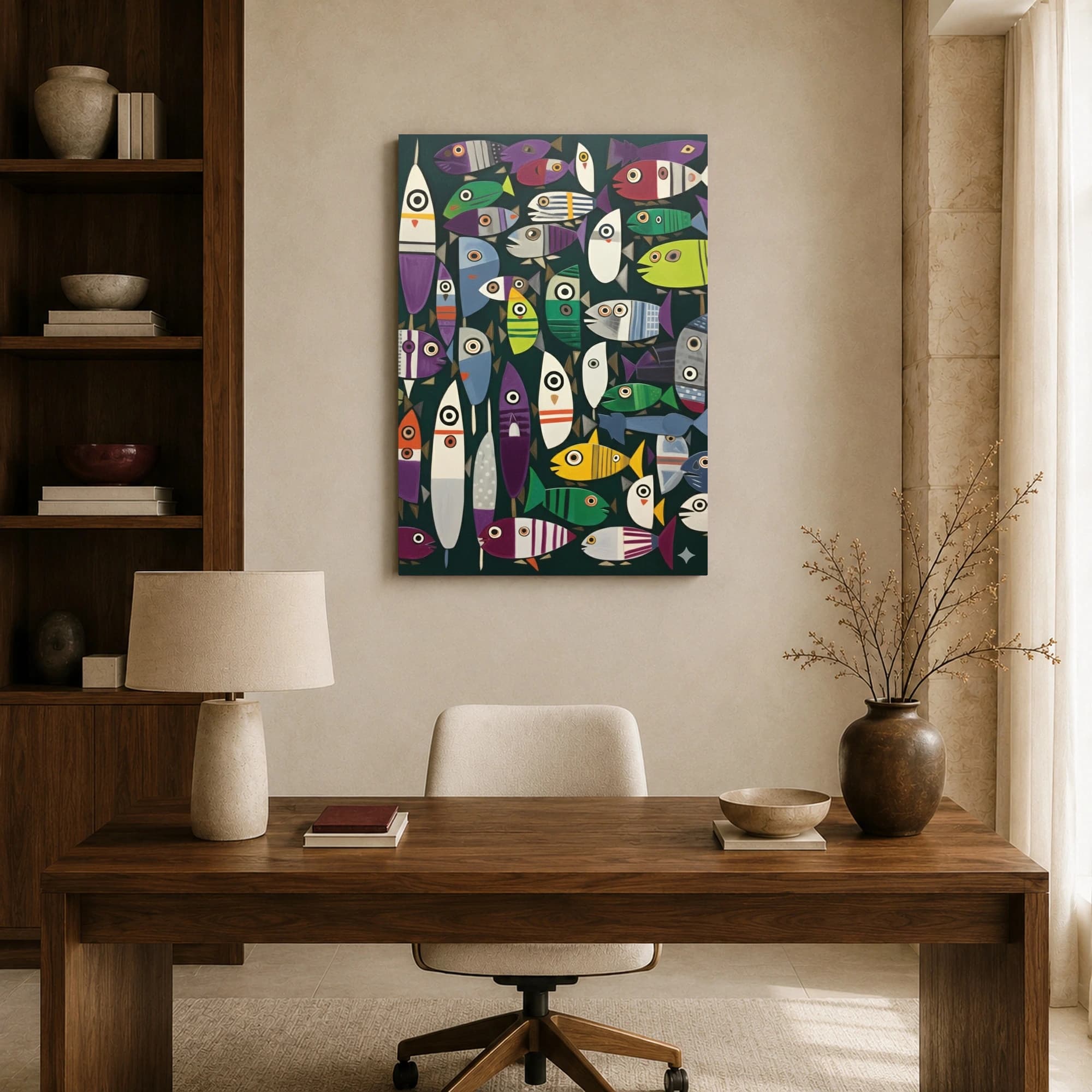 School of Abstract Fish Modern Whimsical Wall Art, view 8