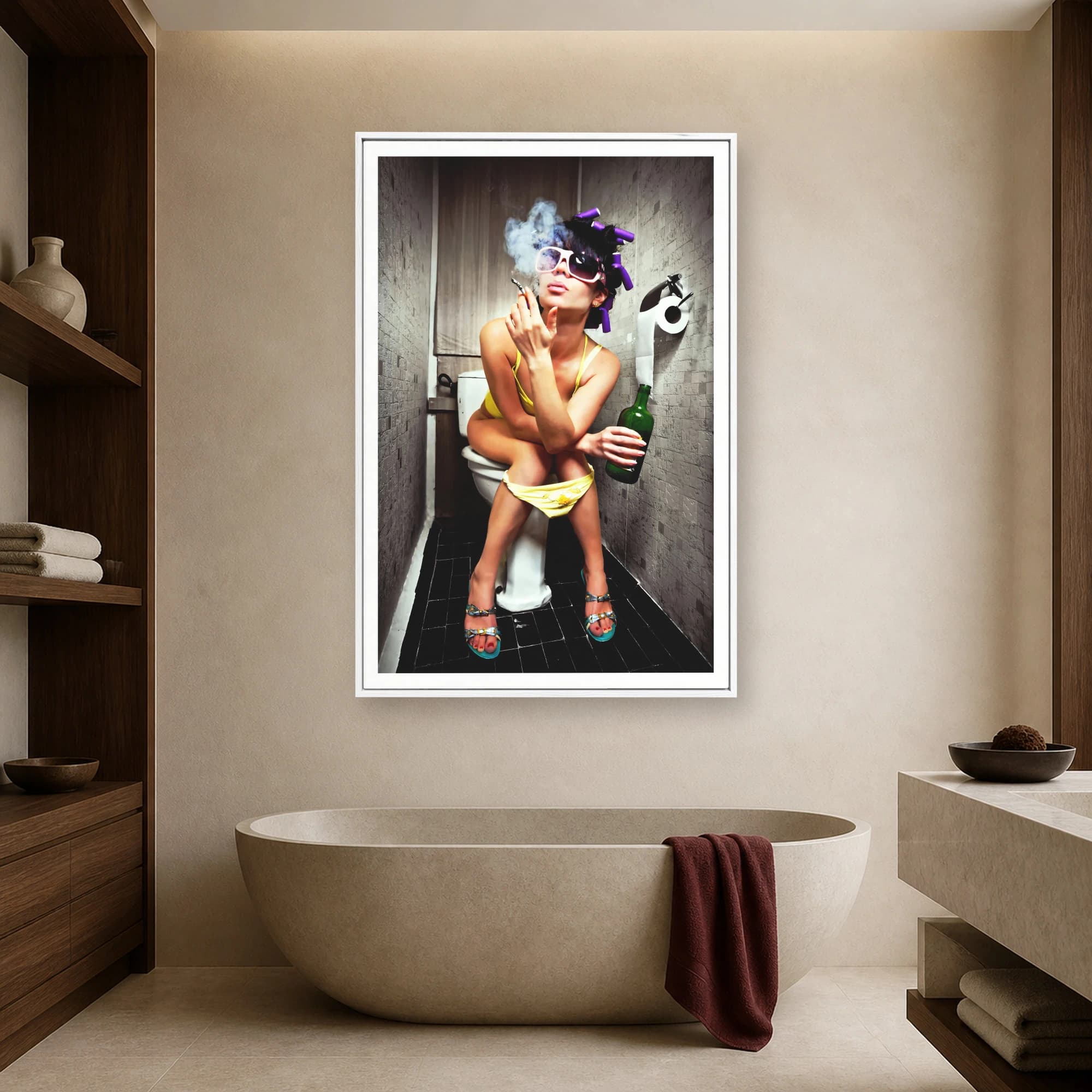 Funny Bathroom Wall Art Glamorous Woman on Toilet Print, view 5