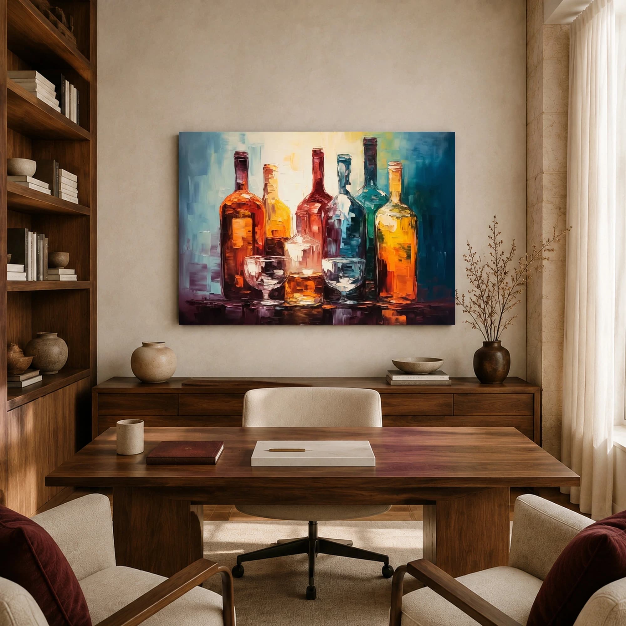 Luminous Glass Bottles Modern Impasto Canvas Art Print, view 8