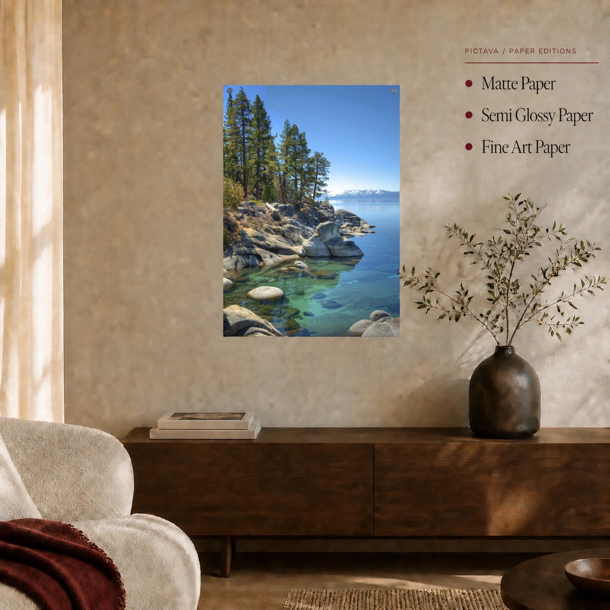 Lake Tahoe Crystal Waters and Pine Shoreline Fine Art Print, view 5