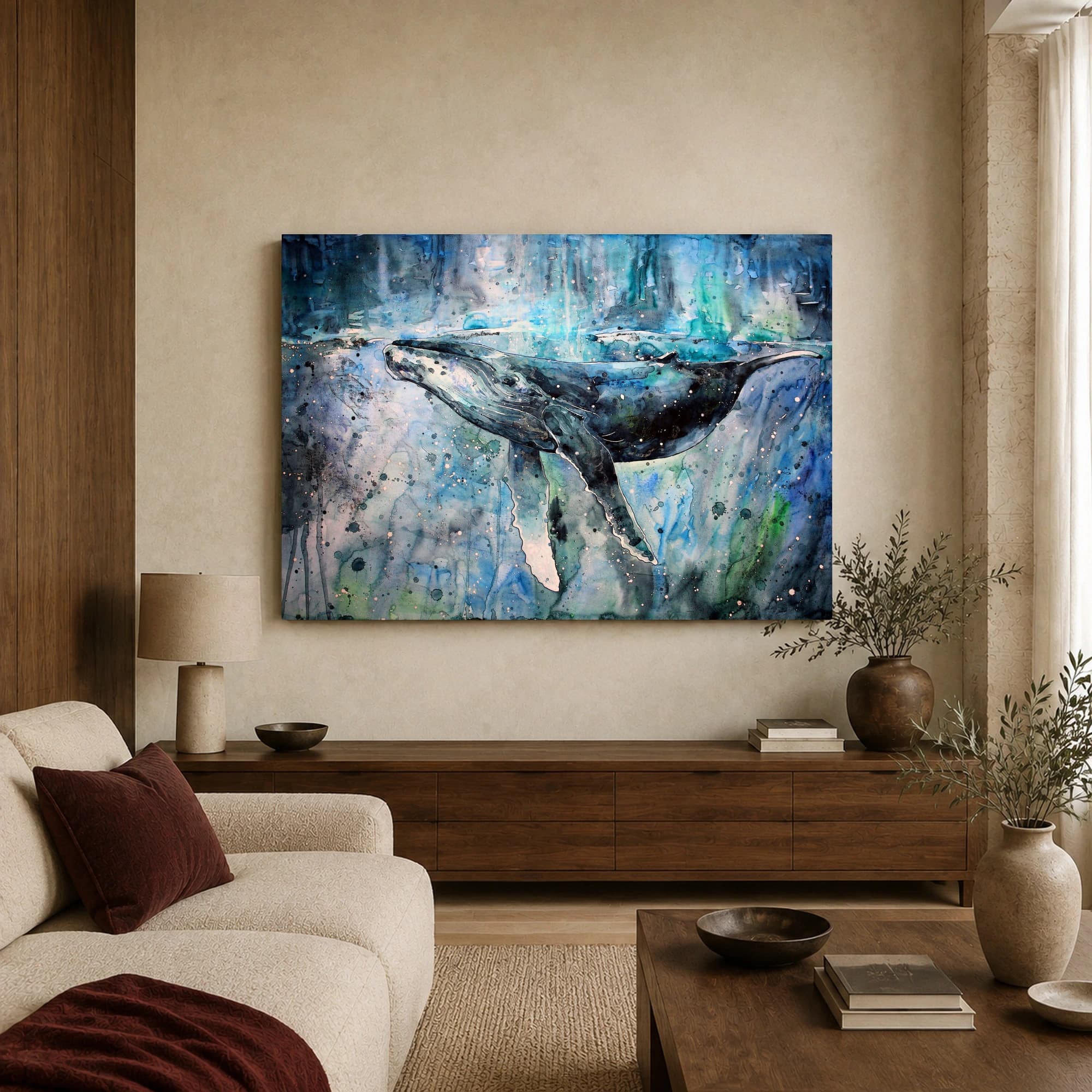 Humpback Whale Watercolor Ocean Print, view 3