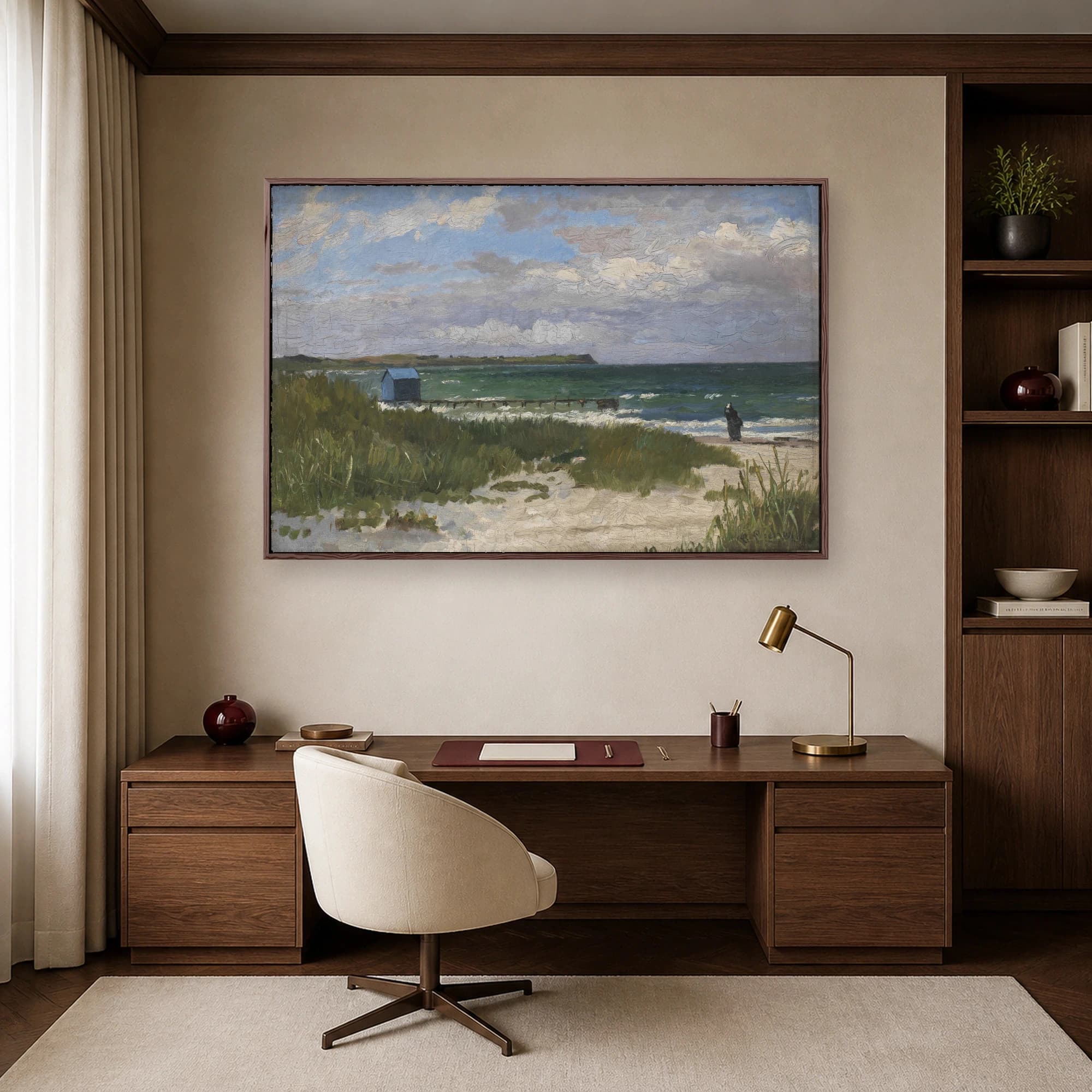 Coastal Shore with Blue Beach Hut Fine Art Canvas Print, view 6