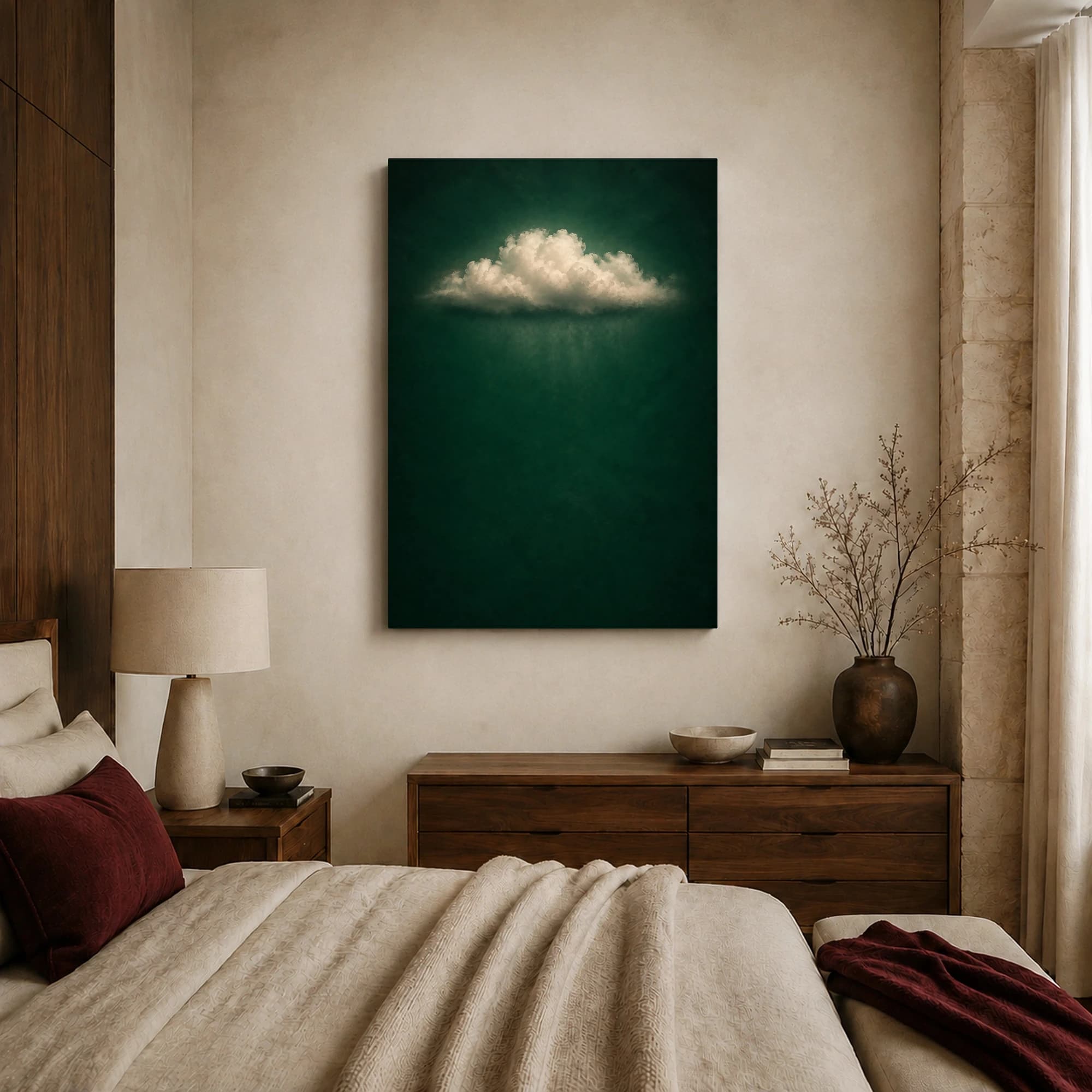 Emerald Solitude Cloud Minimalist Surrealist Wall Art, view 5