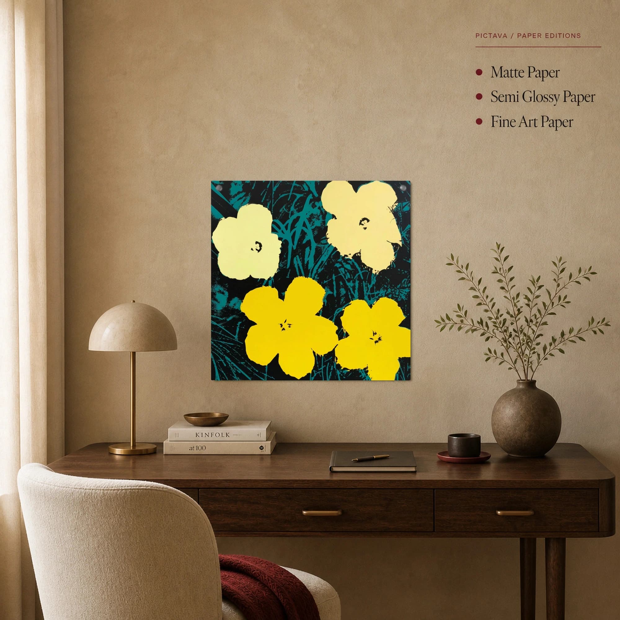 Yellow and Turquoise Pop Art Flowers Canvas Print, view 3