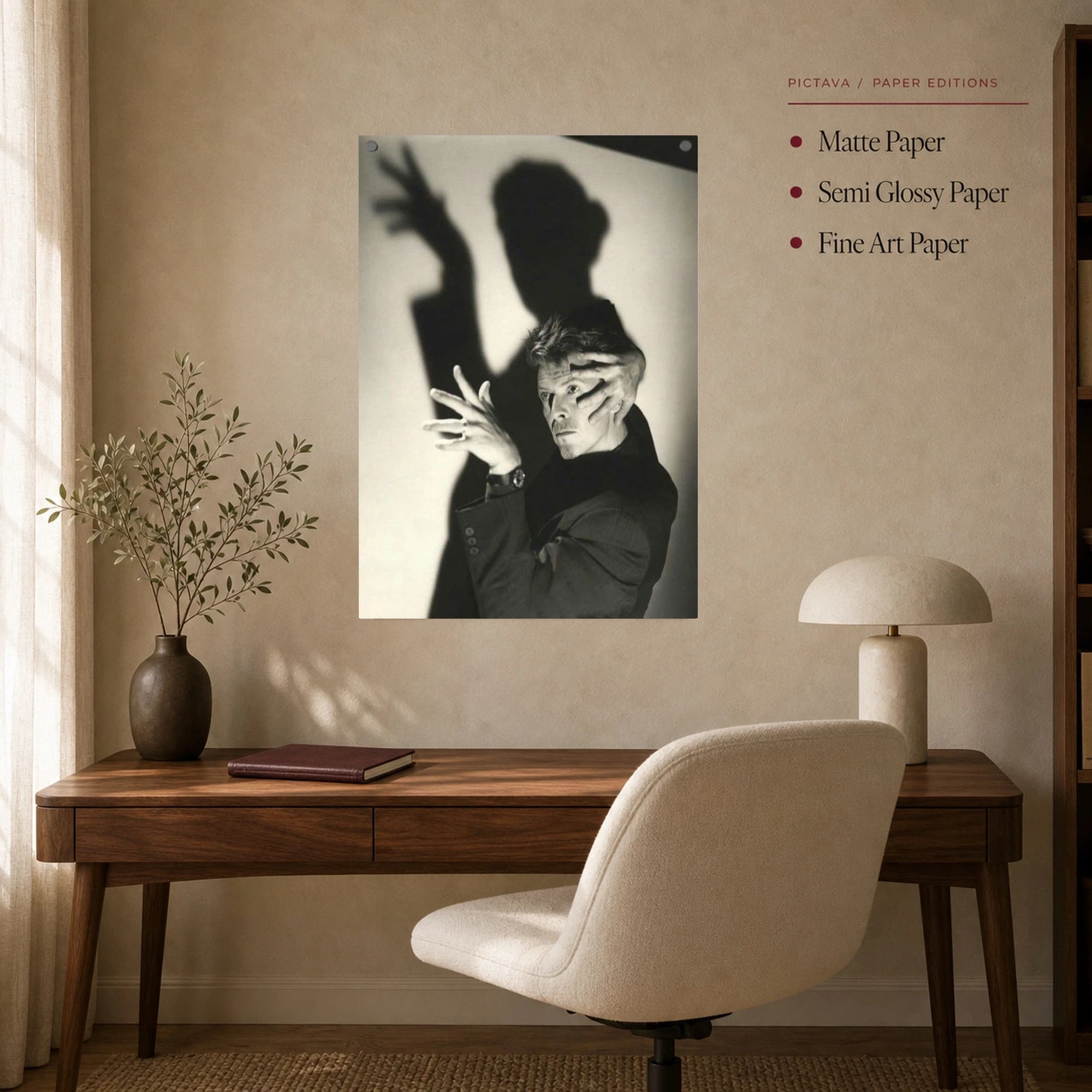 David Bowie Dramatic Shadow Black and White Photography Print, view 7