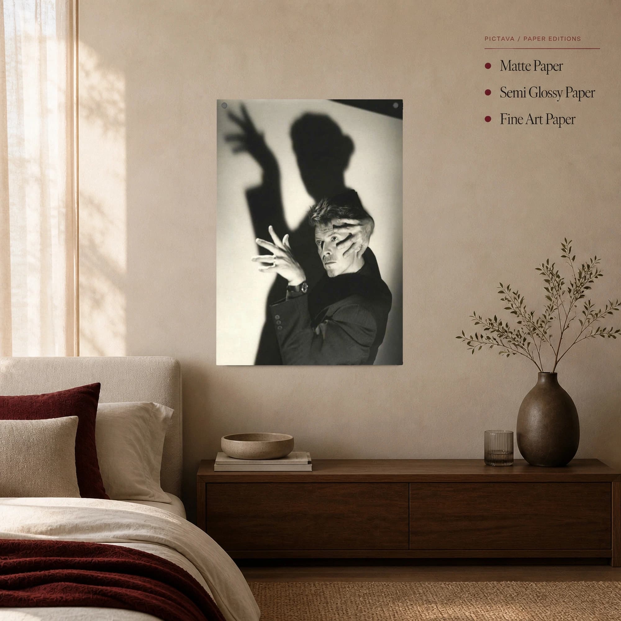 David Bowie Dramatic Shadow Black and White Photography Print, view 3