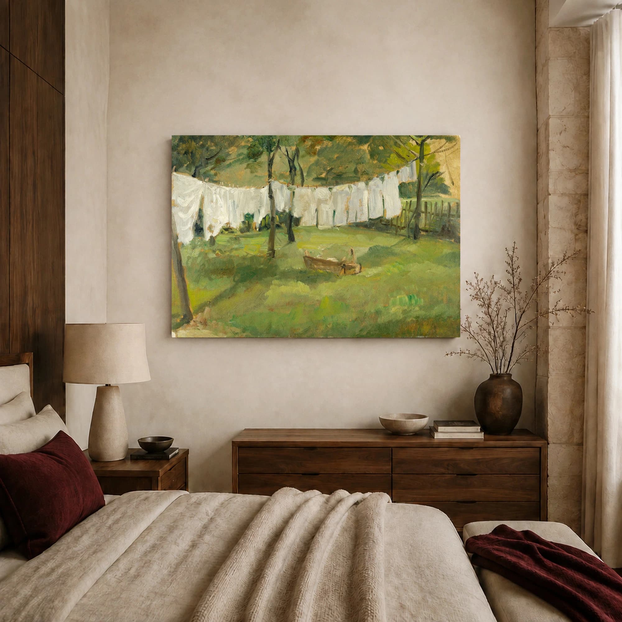 Laundry Drying in the Garden Impressionist Landscape Canvas Print, view 7