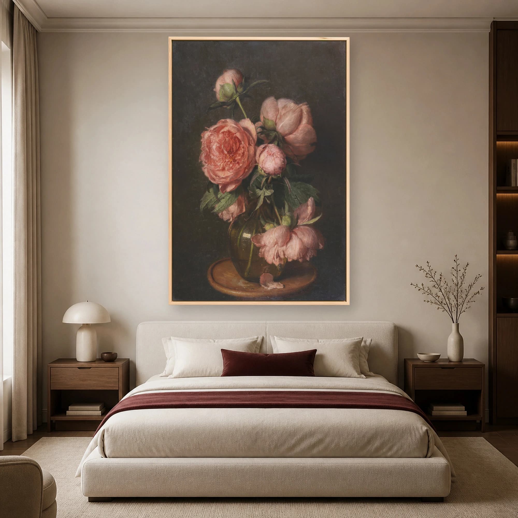 Vintage Pink Peonies Floral Still Life Canvas Print, view 4
