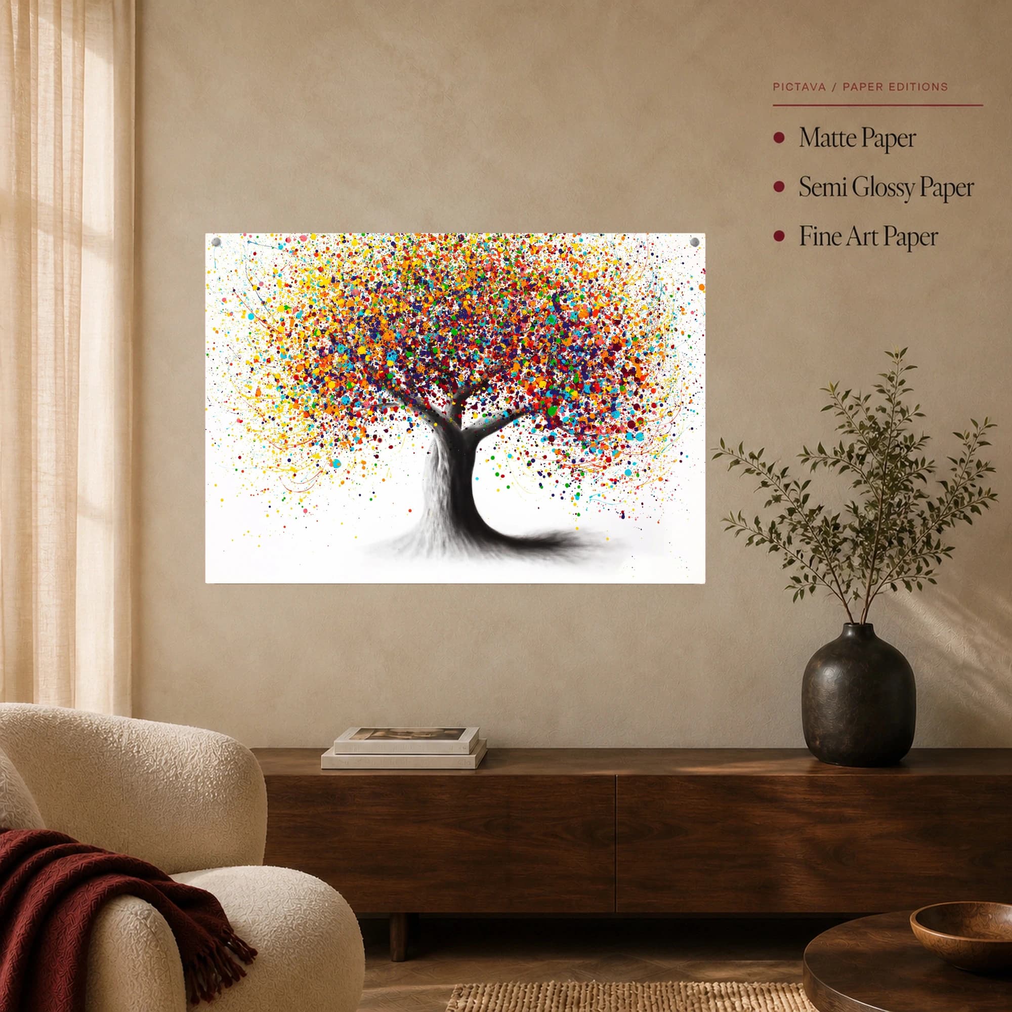Vibrant Colorful Tree Splatter Art Print, view 3