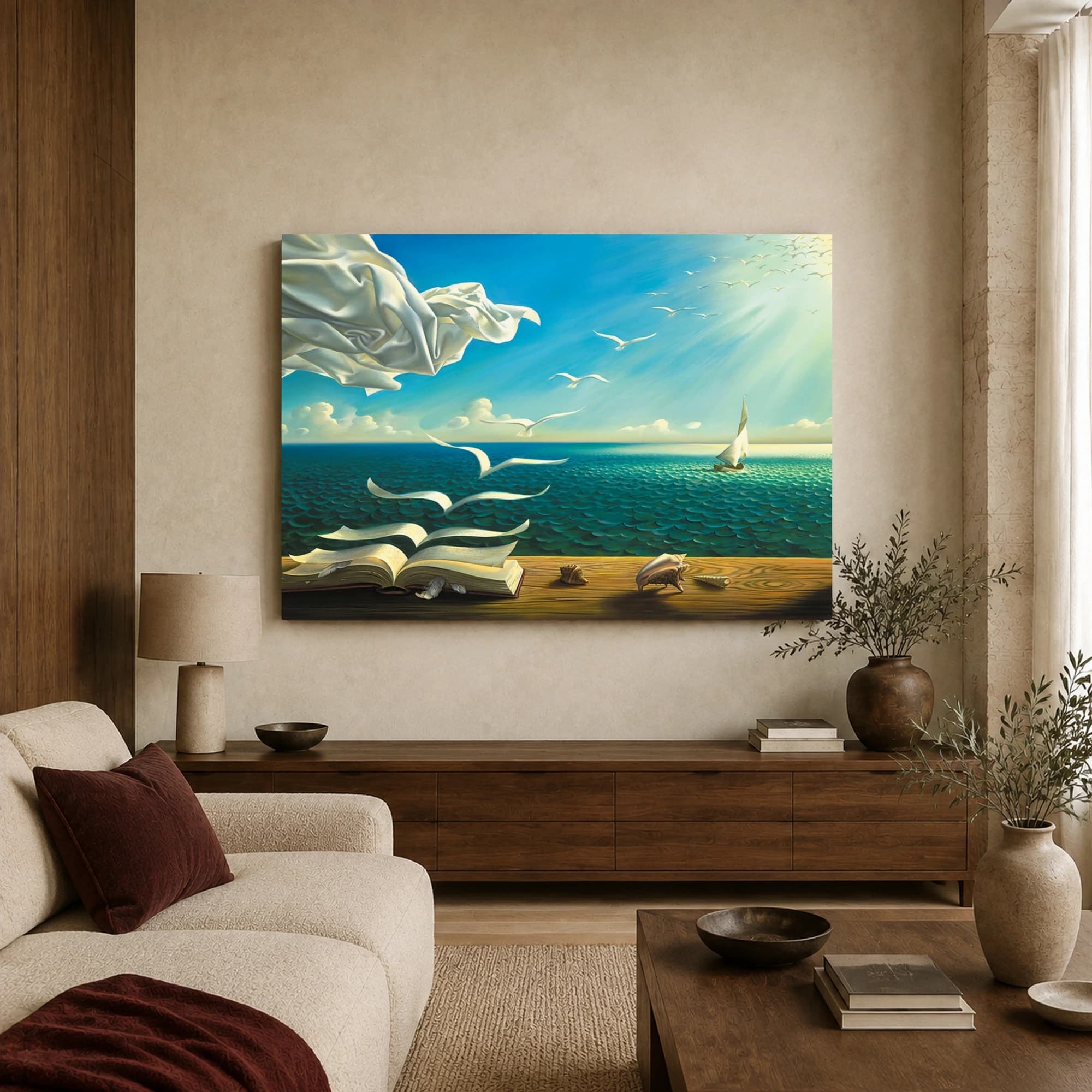 Surreal Ocean Book and Birds Canvas Print, view 3