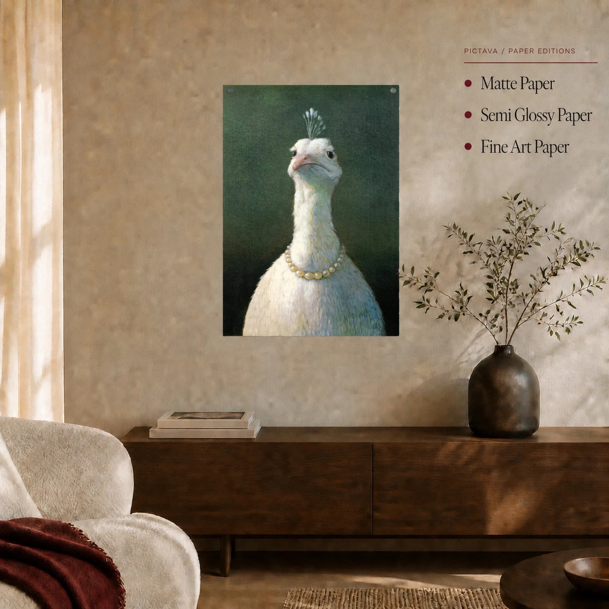 Aristocratic White Bird with Pearls Classical Portrait Canvas, view 5